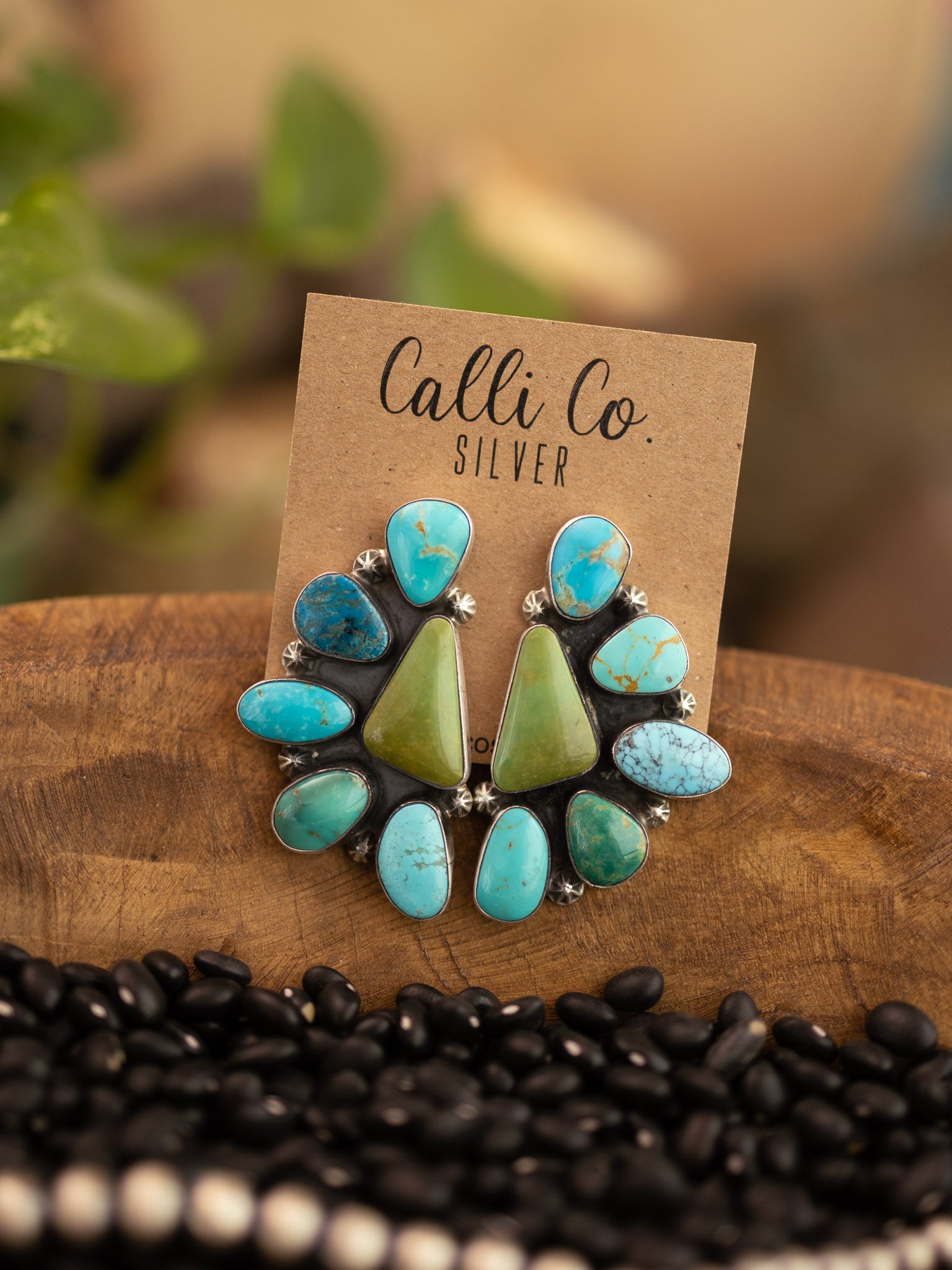 The Enlow Turquoise Cluster Earrings-Earrings-Calli Co., Turquoise and Silver Jewelry, Native American Handmade, Zuni Tribe, Navajo Tribe, Brock Texas