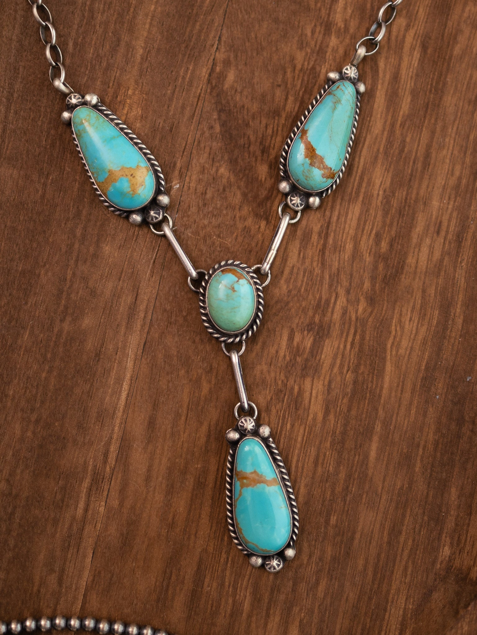 The Mascotte Turquoise Lariat Necklace Set-Necklaces-Calli Co., Turquoise and Silver Jewelry, Native American Handmade, Zuni Tribe, Navajo Tribe, Brock Texas