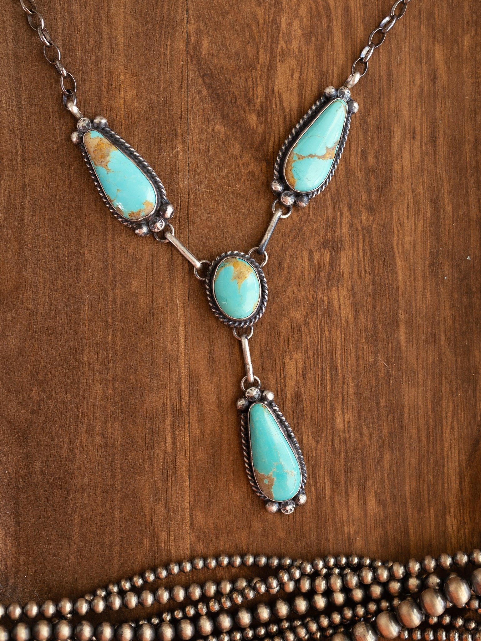 The Roseau Lariat Necklace Set-Necklaces-Calli Co., Turquoise and Silver Jewelry, Native American Handmade, Zuni Tribe, Navajo Tribe, Brock Texas