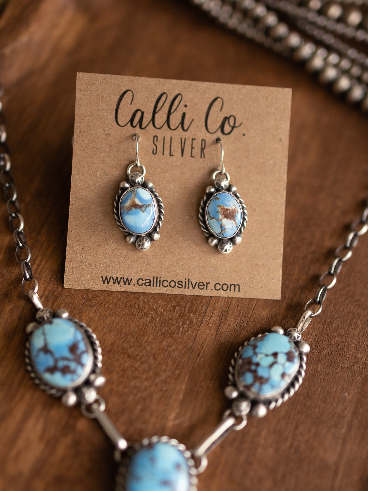 The Edisto Golden Hills Lariat Necklace Set-Necklaces-Calli Co., Turquoise and Silver Jewelry, Native American Handmade, Zuni Tribe, Navajo Tribe, Brock Texas