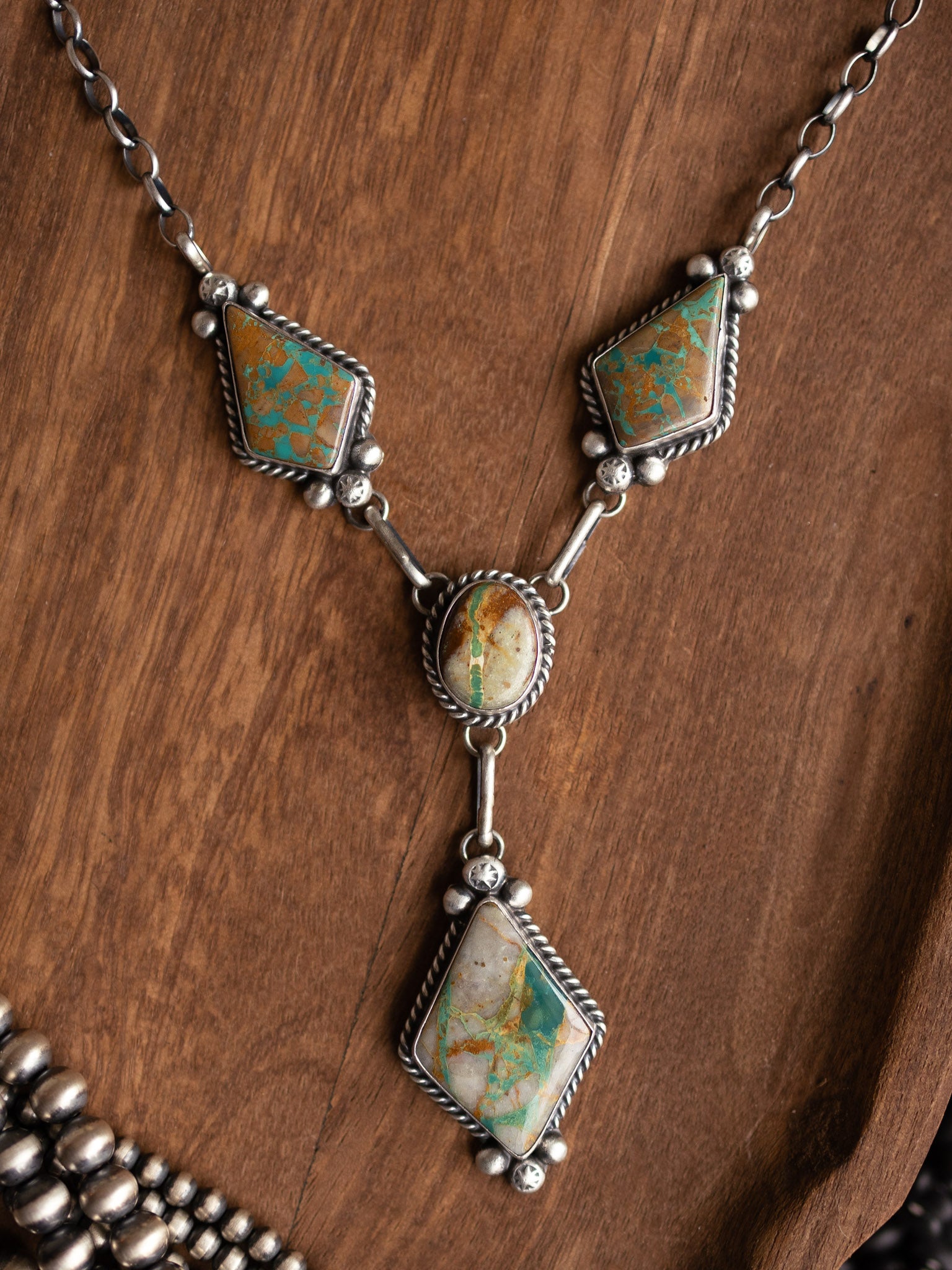 The Warrawee Turquoise Lariat Necklace Set-Necklaces-Calli Co., Turquoise and Silver Jewelry, Native American Handmade, Zuni Tribe, Navajo Tribe, Brock Texas