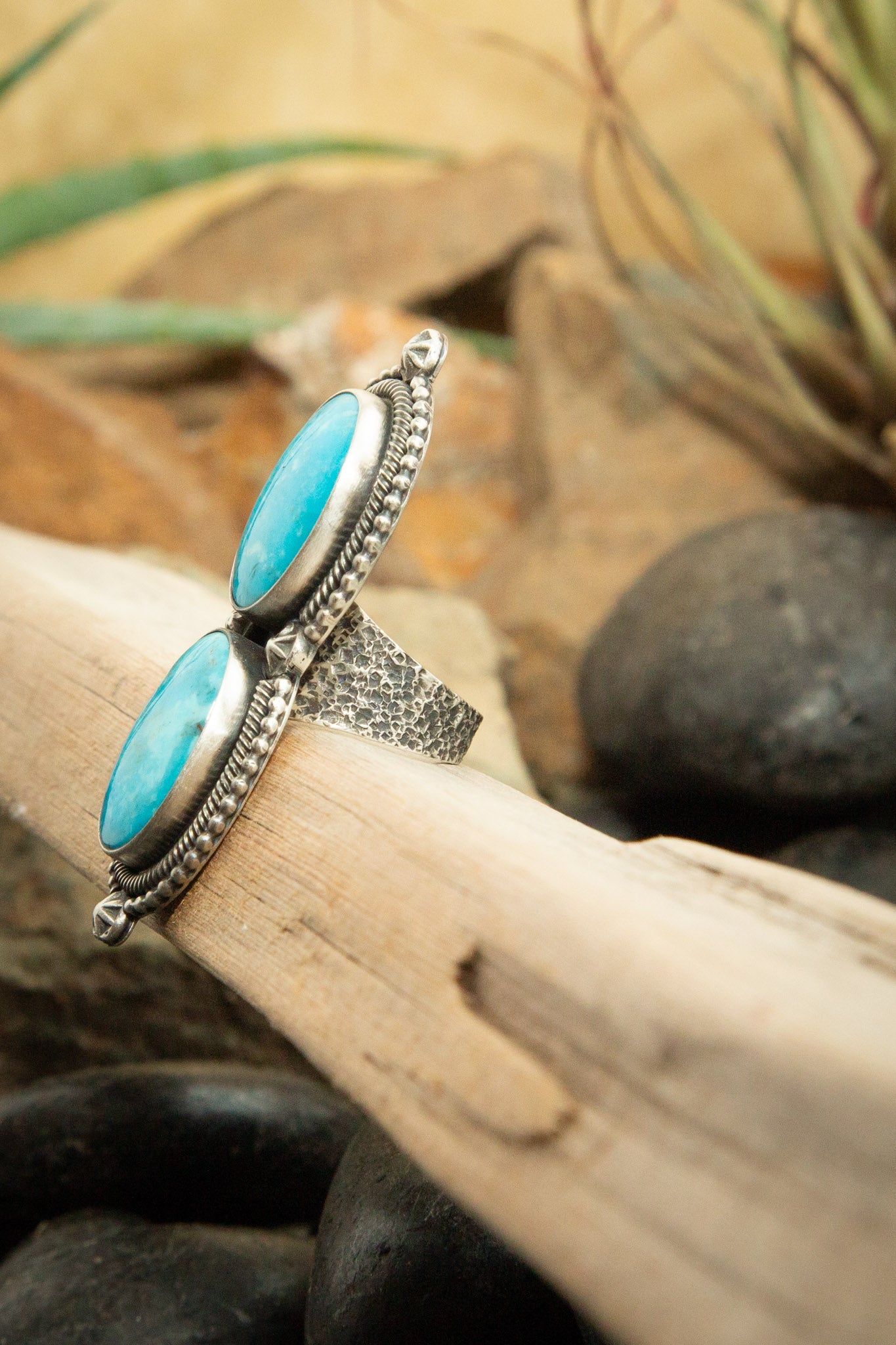 The Fenton Double Stone Ring 3, Sz 6.75-Rings-Calli Co., Turquoise and Silver Jewelry, Native American Handmade, Zuni Tribe, Navajo Tribe, Brock Texas