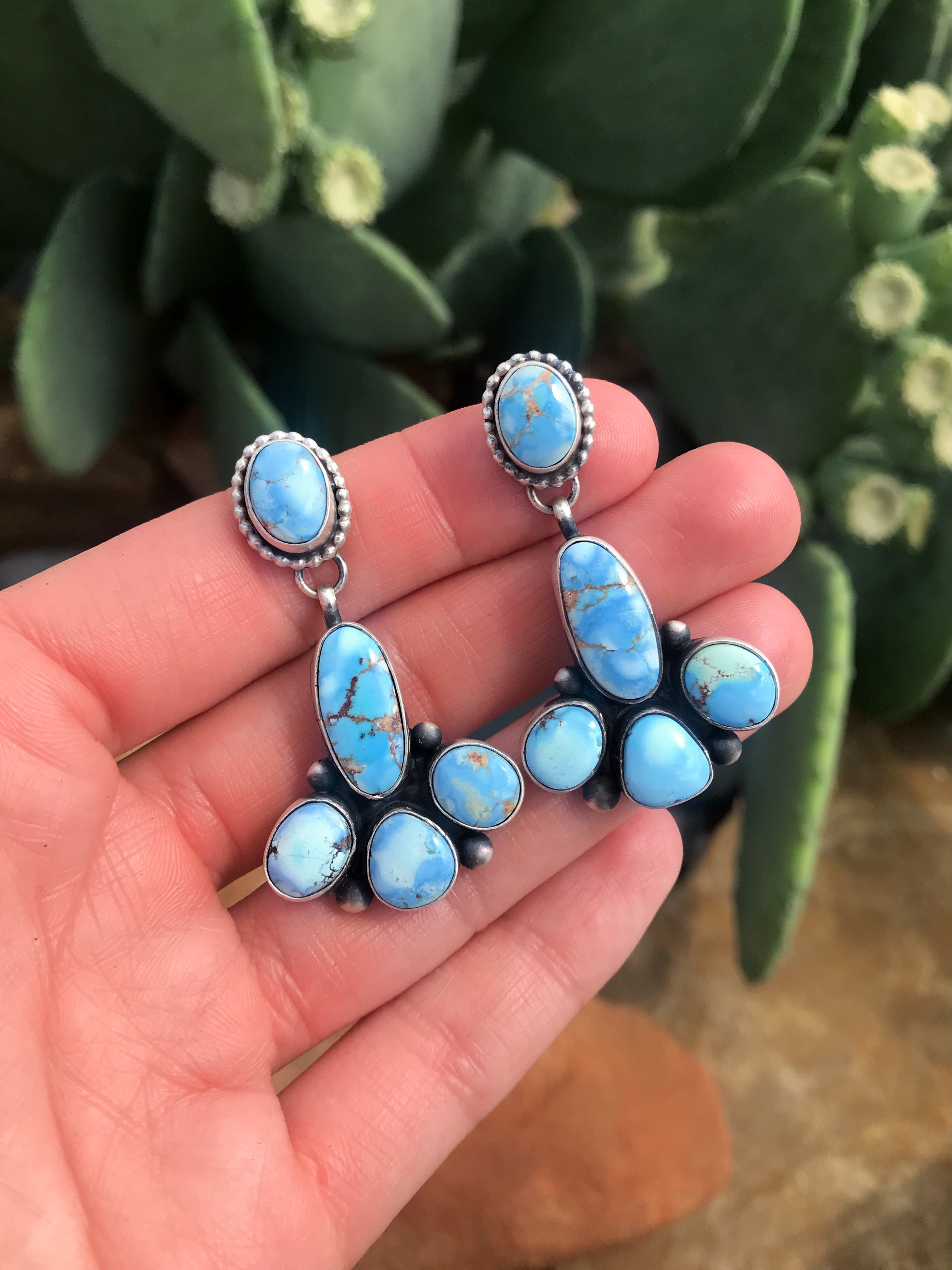 The Somerset Turquoise Earrings-Earrings-Calli Co., Turquoise and Silver Jewelry, Native American Handmade, Zuni Tribe, Navajo Tribe, Brock Texas