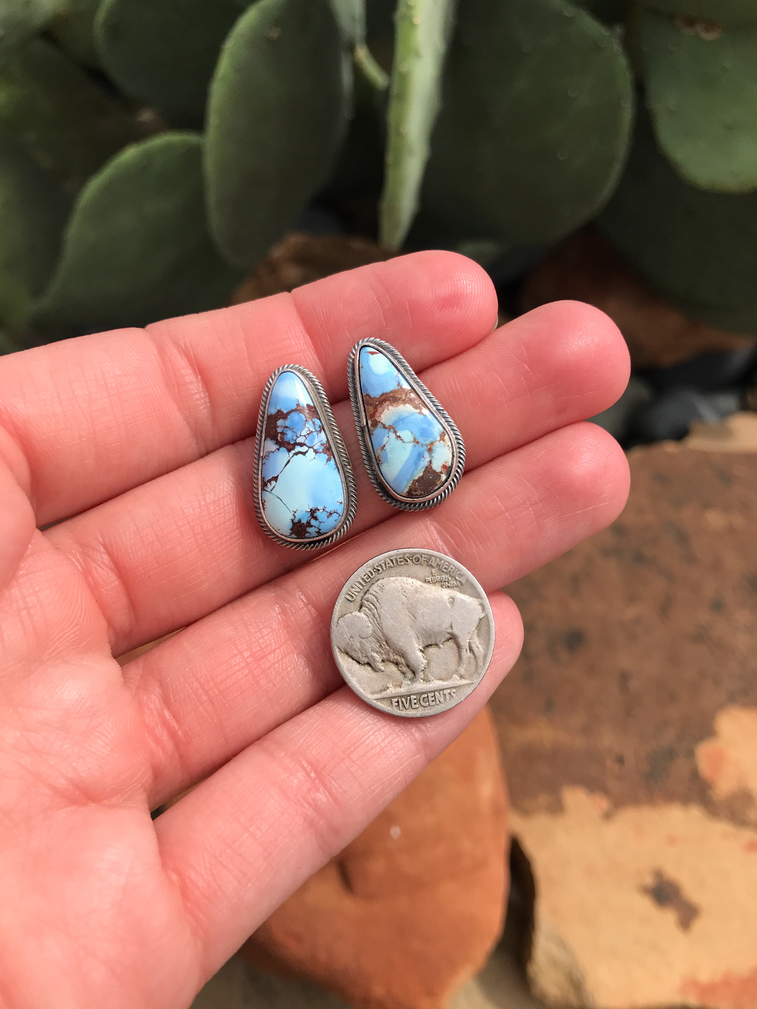 The Golden Hills Studs, 29-Earrings-Calli Co., Turquoise and Silver Jewelry, Native American Handmade, Zuni Tribe, Navajo Tribe, Brock Texas