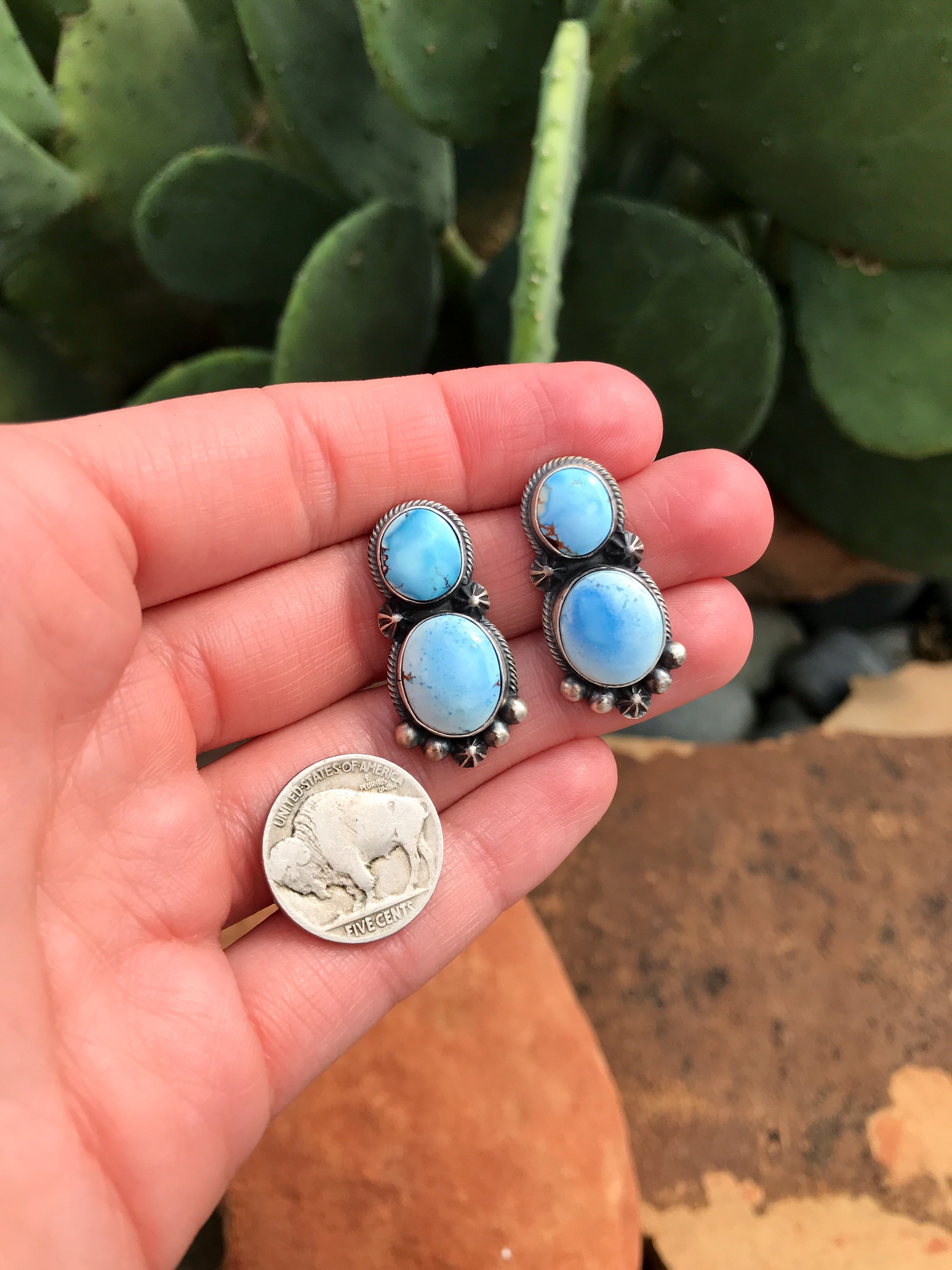 The East Bend Earrings, 3-Earrings-Calli Co., Turquoise and Silver Jewelry, Native American Handmade, Zuni Tribe, Navajo Tribe, Brock Texas