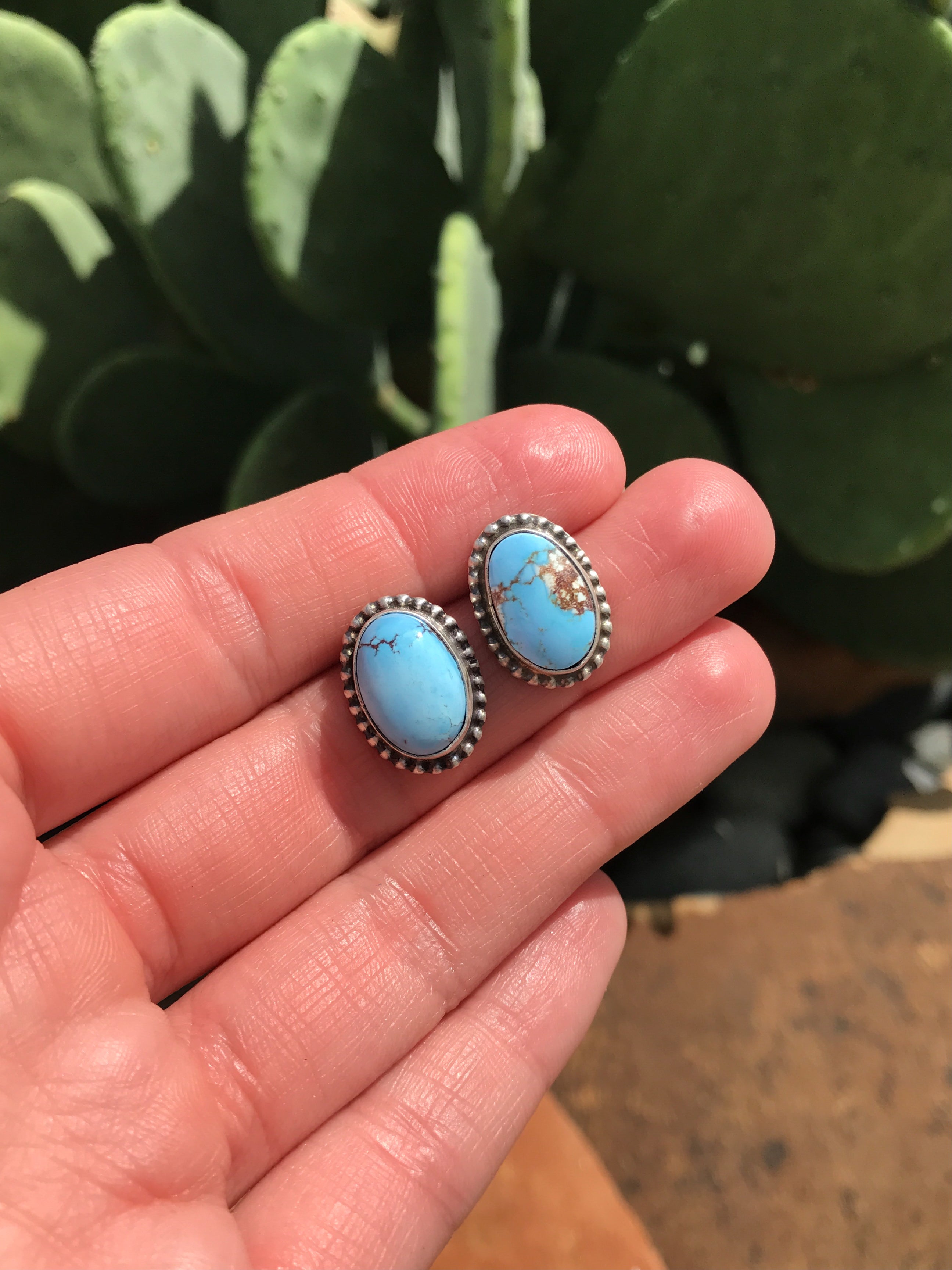 The Golden Hills Studs, 33-Earrings-Calli Co., Turquoise and Silver Jewelry, Native American Handmade, Zuni Tribe, Navajo Tribe, Brock Texas