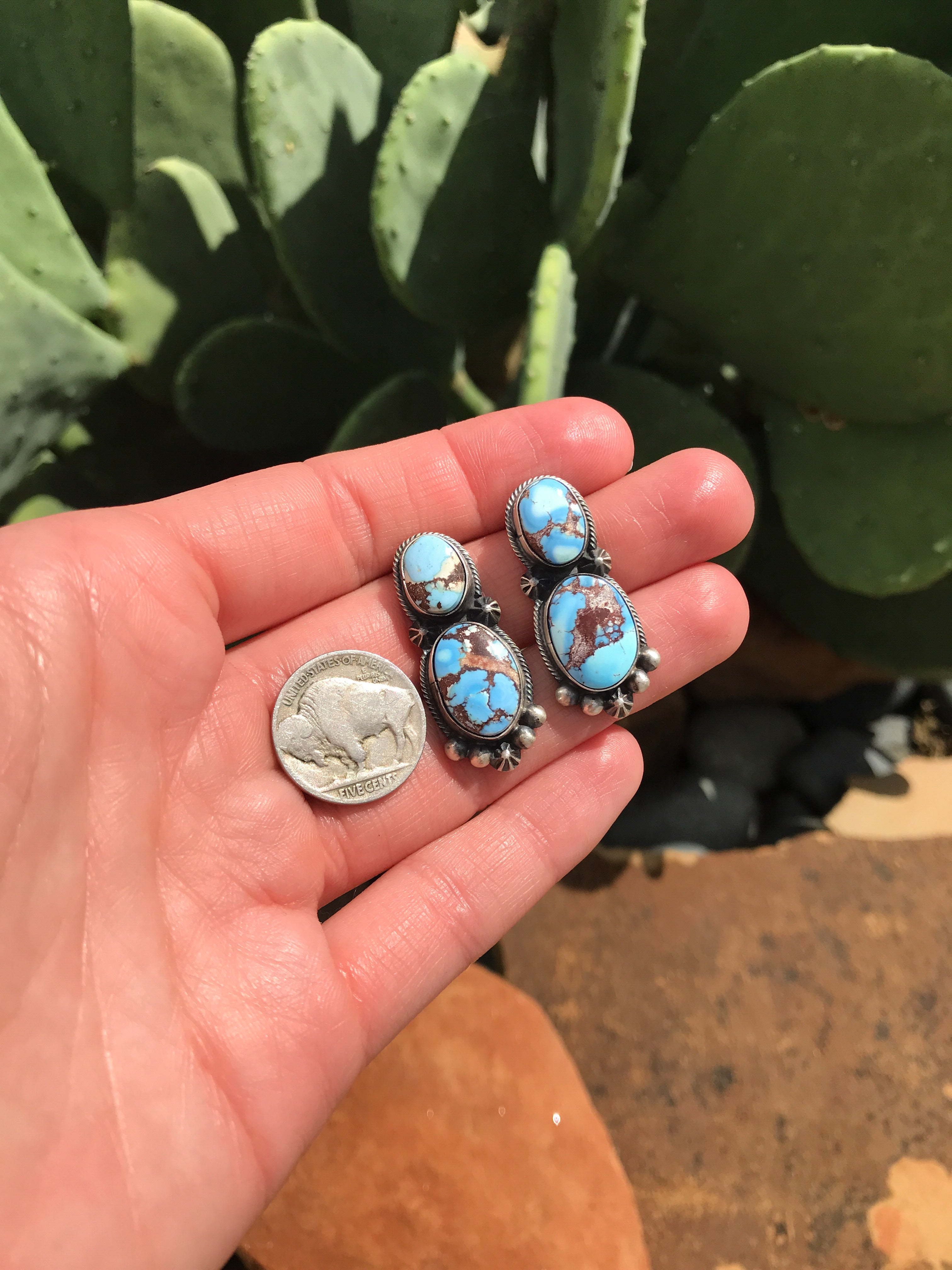 The East Bend Earrings, 1-Earrings-Calli Co., Turquoise and Silver Jewelry, Native American Handmade, Zuni Tribe, Navajo Tribe, Brock Texas