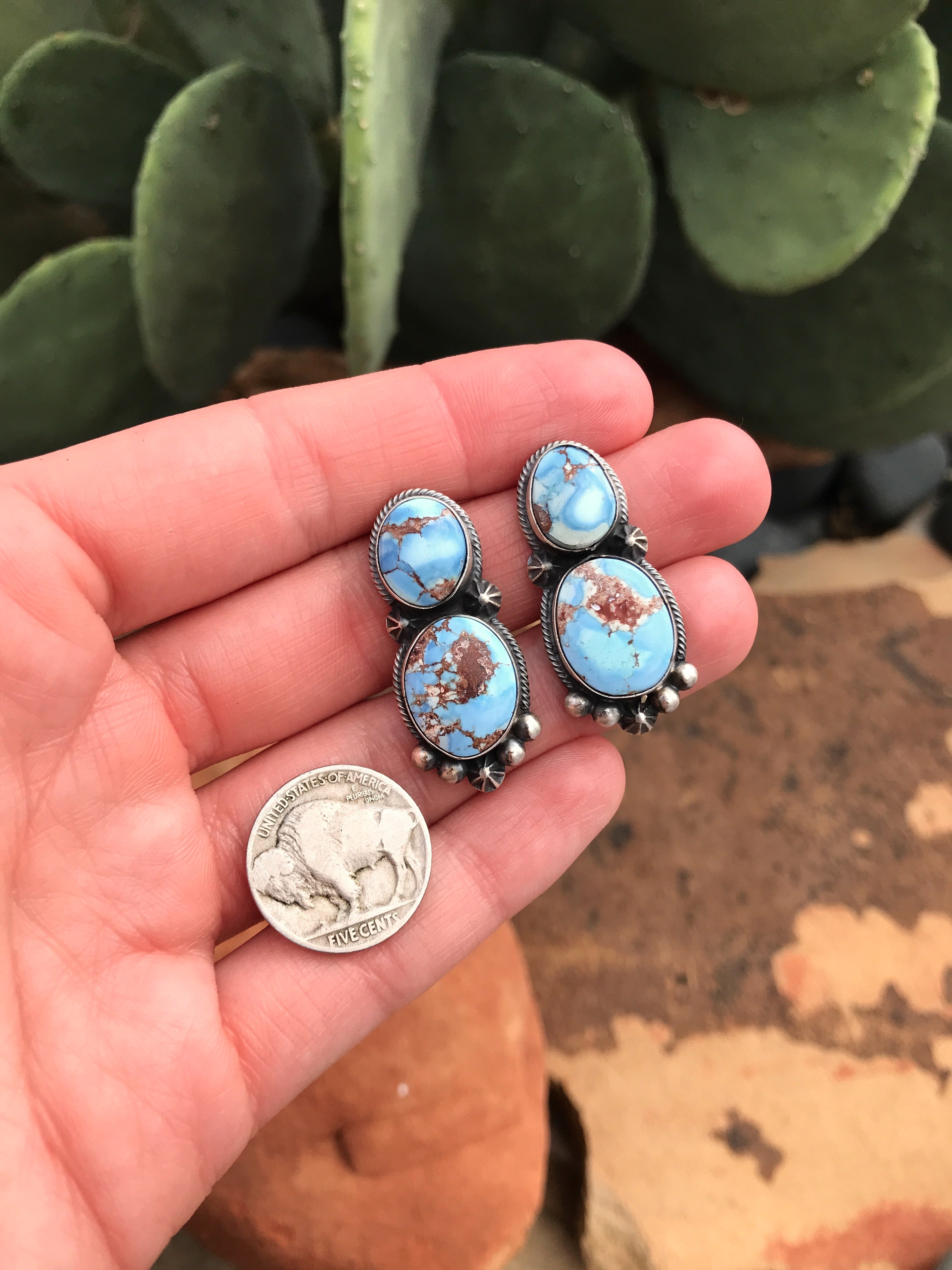 The East Bend Earrings, 2-Earrings-Calli Co., Turquoise and Silver Jewelry, Native American Handmade, Zuni Tribe, Navajo Tribe, Brock Texas