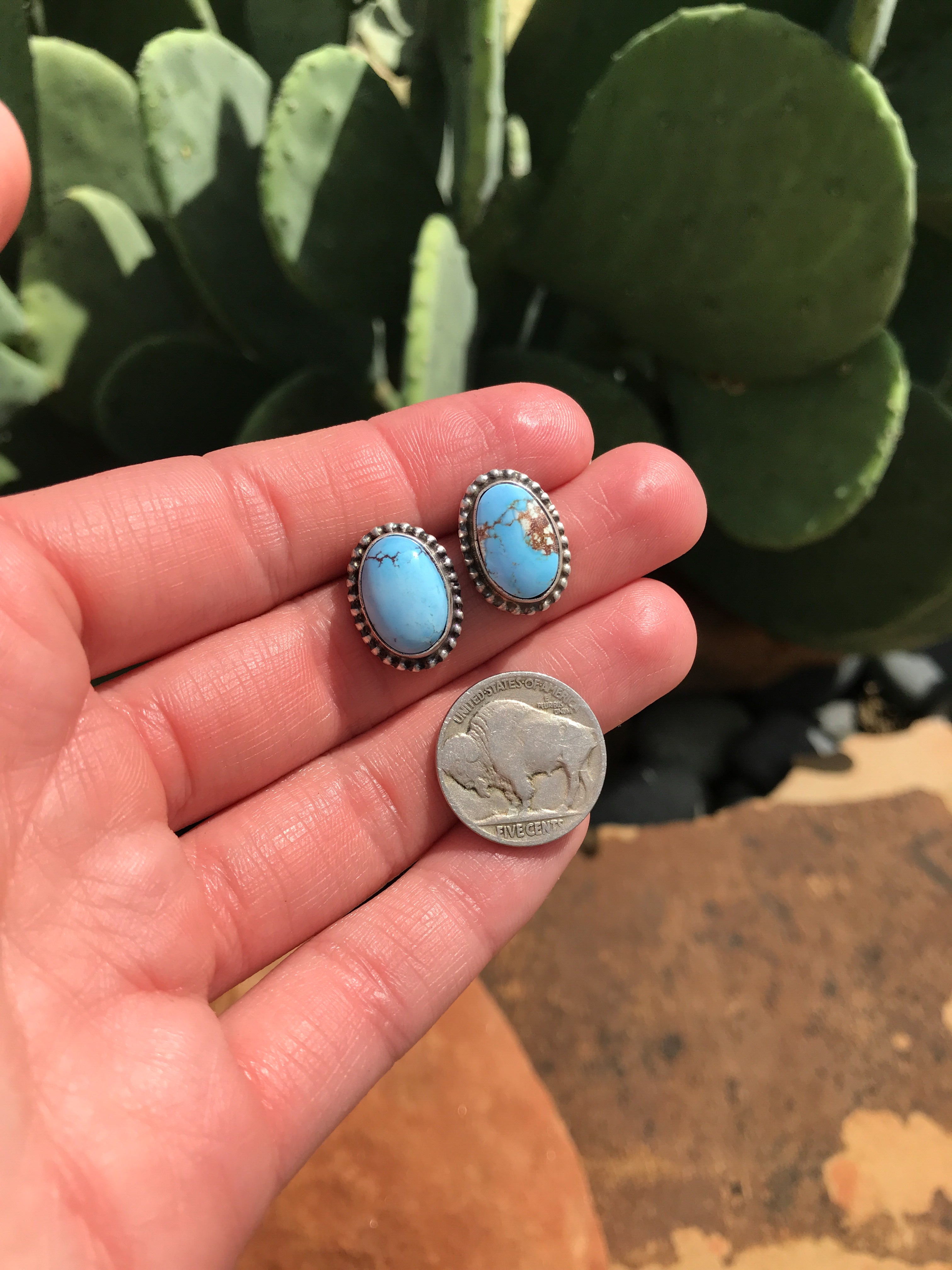 The Golden Hills Studs, 33-Earrings-Calli Co., Turquoise and Silver Jewelry, Native American Handmade, Zuni Tribe, Navajo Tribe, Brock Texas