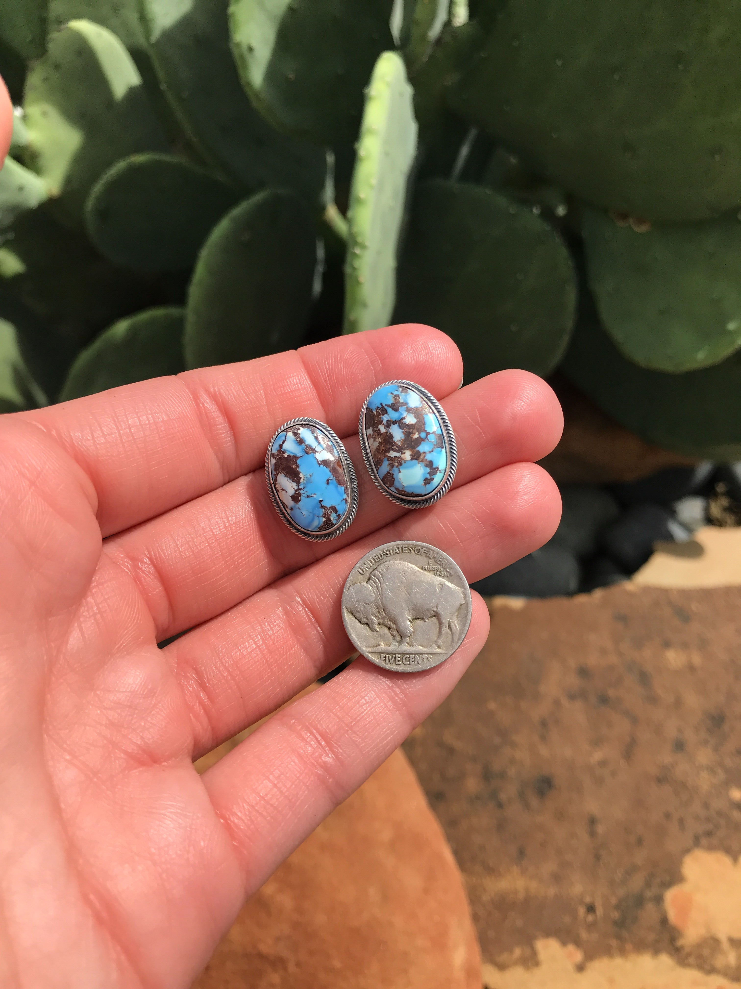 The Golden Hills Studs, 26-Earrings-Calli Co., Turquoise and Silver Jewelry, Native American Handmade, Zuni Tribe, Navajo Tribe, Brock Texas