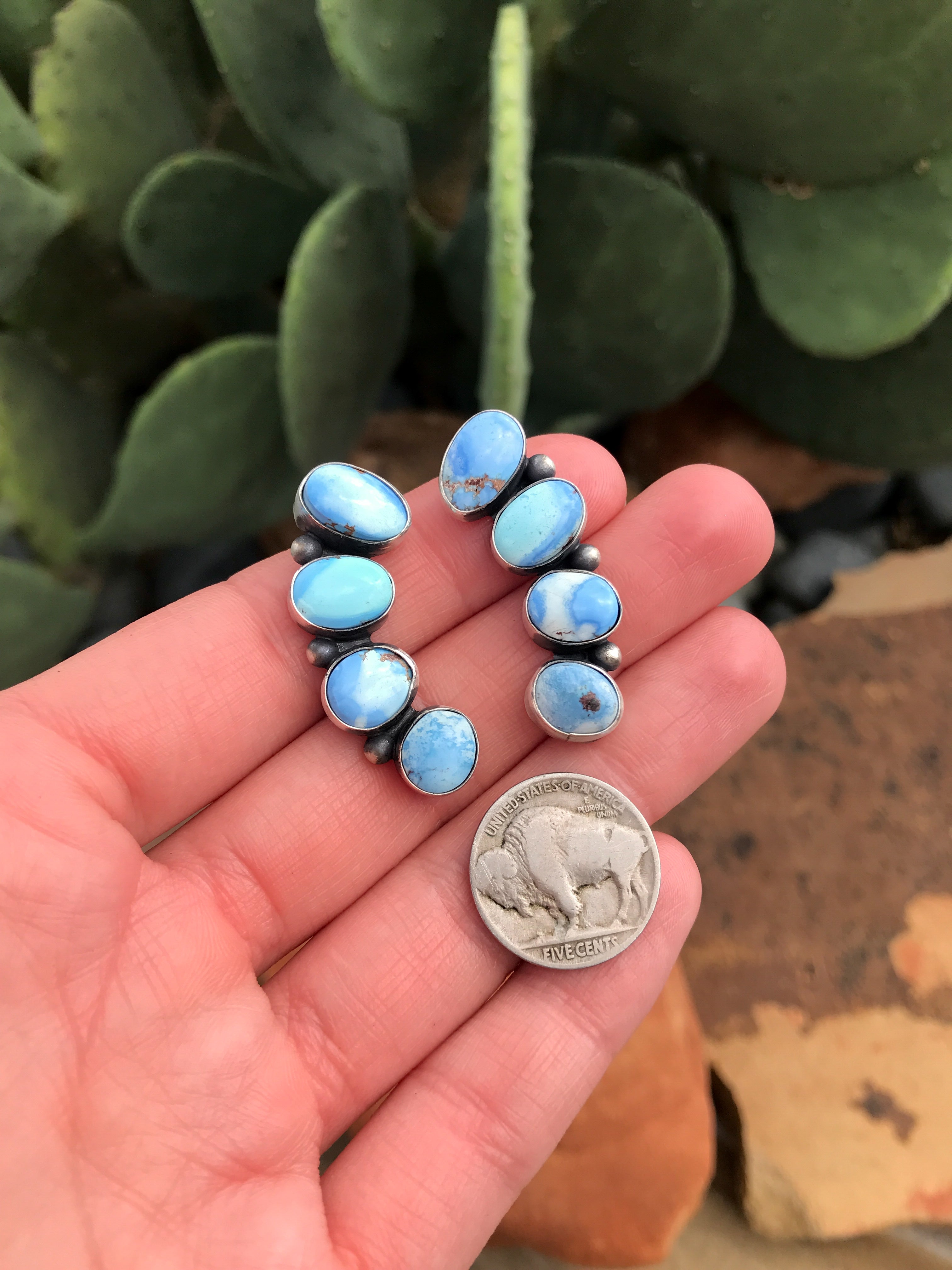 The Nora Earrings, 3-Earrings-Calli Co., Turquoise and Silver Jewelry, Native American Handmade, Zuni Tribe, Navajo Tribe, Brock Texas