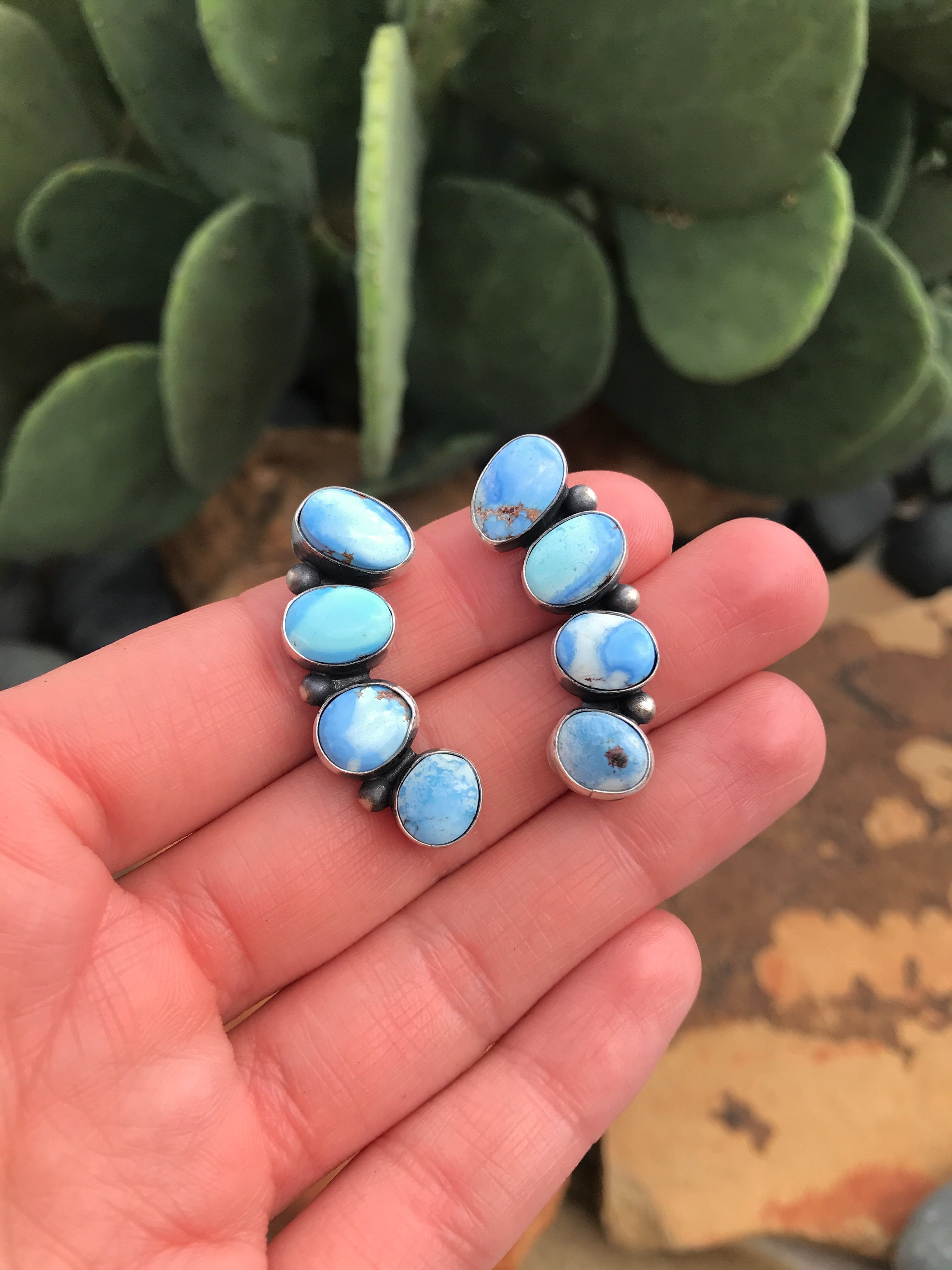 The Nora Earrings, 3-Earrings-Calli Co., Turquoise and Silver Jewelry, Native American Handmade, Zuni Tribe, Navajo Tribe, Brock Texas