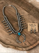 The Samba Squash Blossom Necklace Set-Necklaces-Calli Co., Turquoise and Silver Jewelry, Native American Handmade, Zuni Tribe, Navajo Tribe, Brock Texas