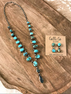 The Beau Turquoise Lariat Necklace Set-Necklaces-Calli Co., Turquoise and Silver Jewelry, Native American Handmade, Zuni Tribe, Navajo Tribe, Brock Texas