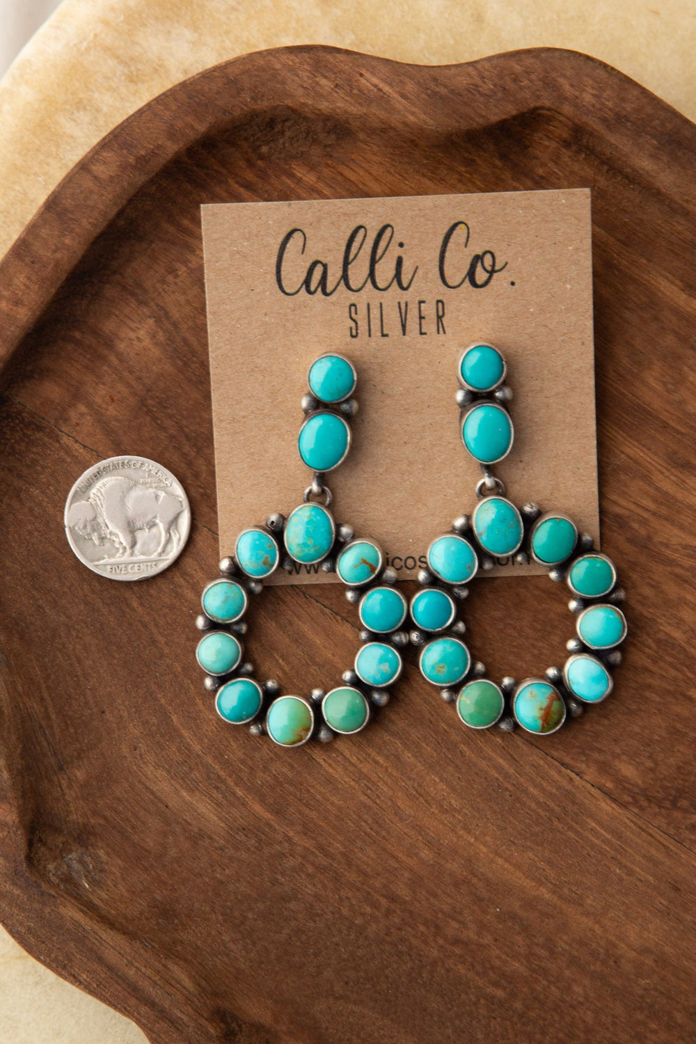 The Wellton Turquoise Hoop Earrings-Earrings-Calli Co., Turquoise and Silver Jewelry, Native American Handmade, Zuni Tribe, Navajo Tribe, Brock Texas