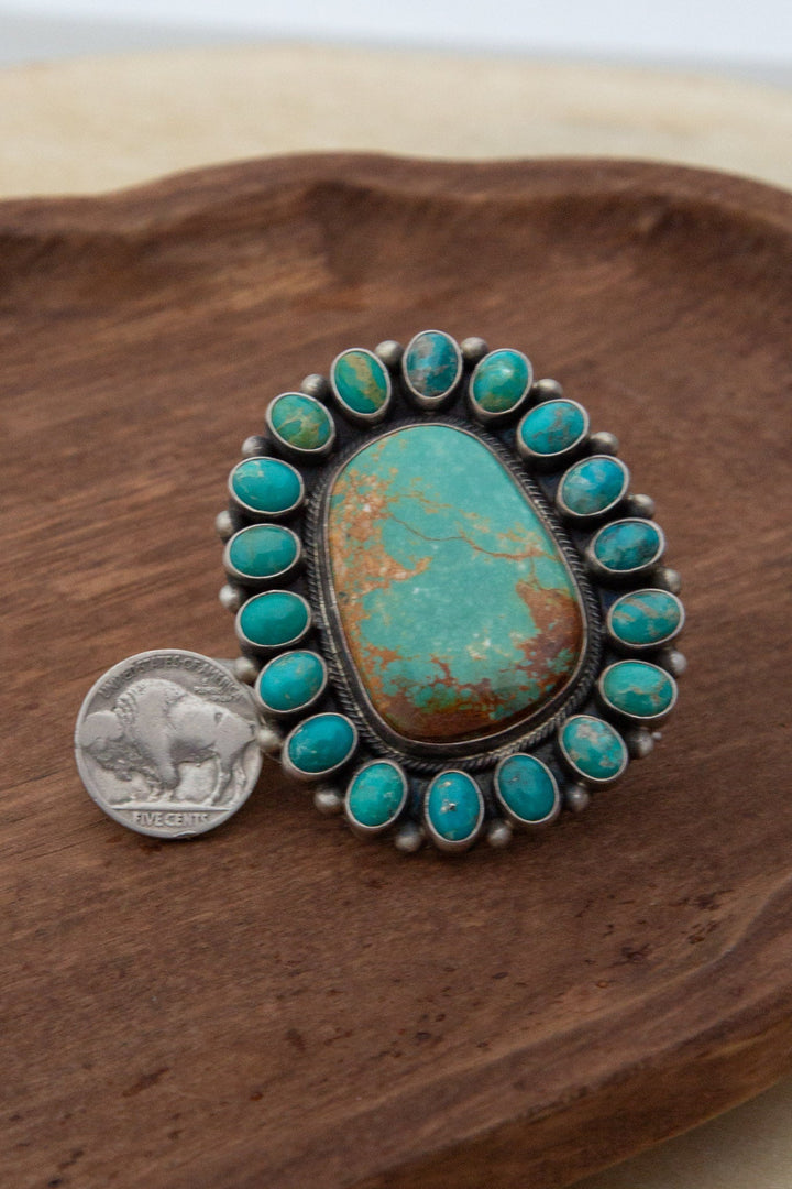 The Muse Turquoise Cluster Ring, Sz 7-Rings-Calli Co., Turquoise and Silver Jewelry, Native American Handmade, Zuni Tribe, Navajo Tribe, Brock Texas