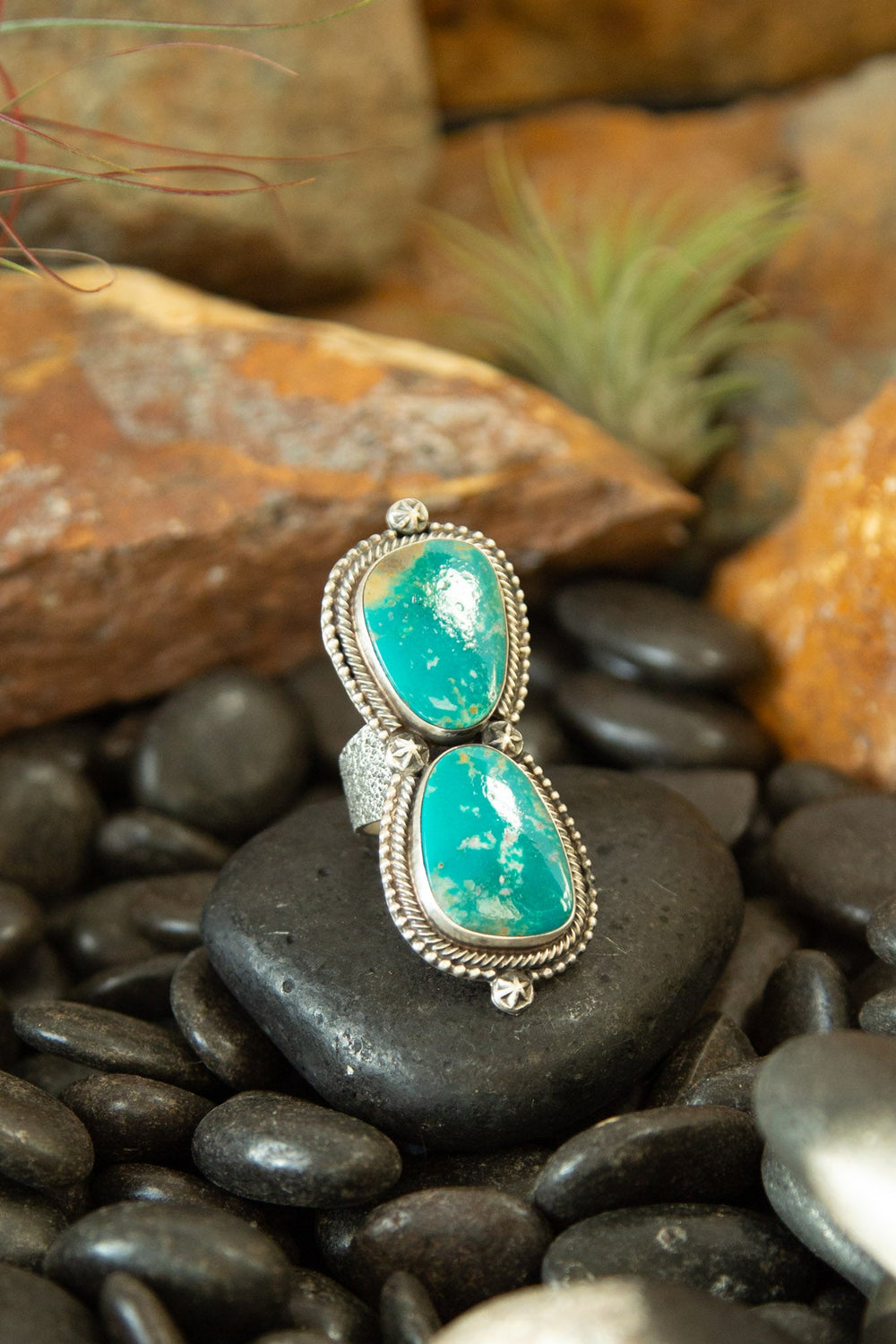 The Fenton Double Stone Ring 1, Sz 9-Rings-Calli Co., Turquoise and Silver Jewelry, Native American Handmade, Zuni Tribe, Navajo Tribe, Brock Texas