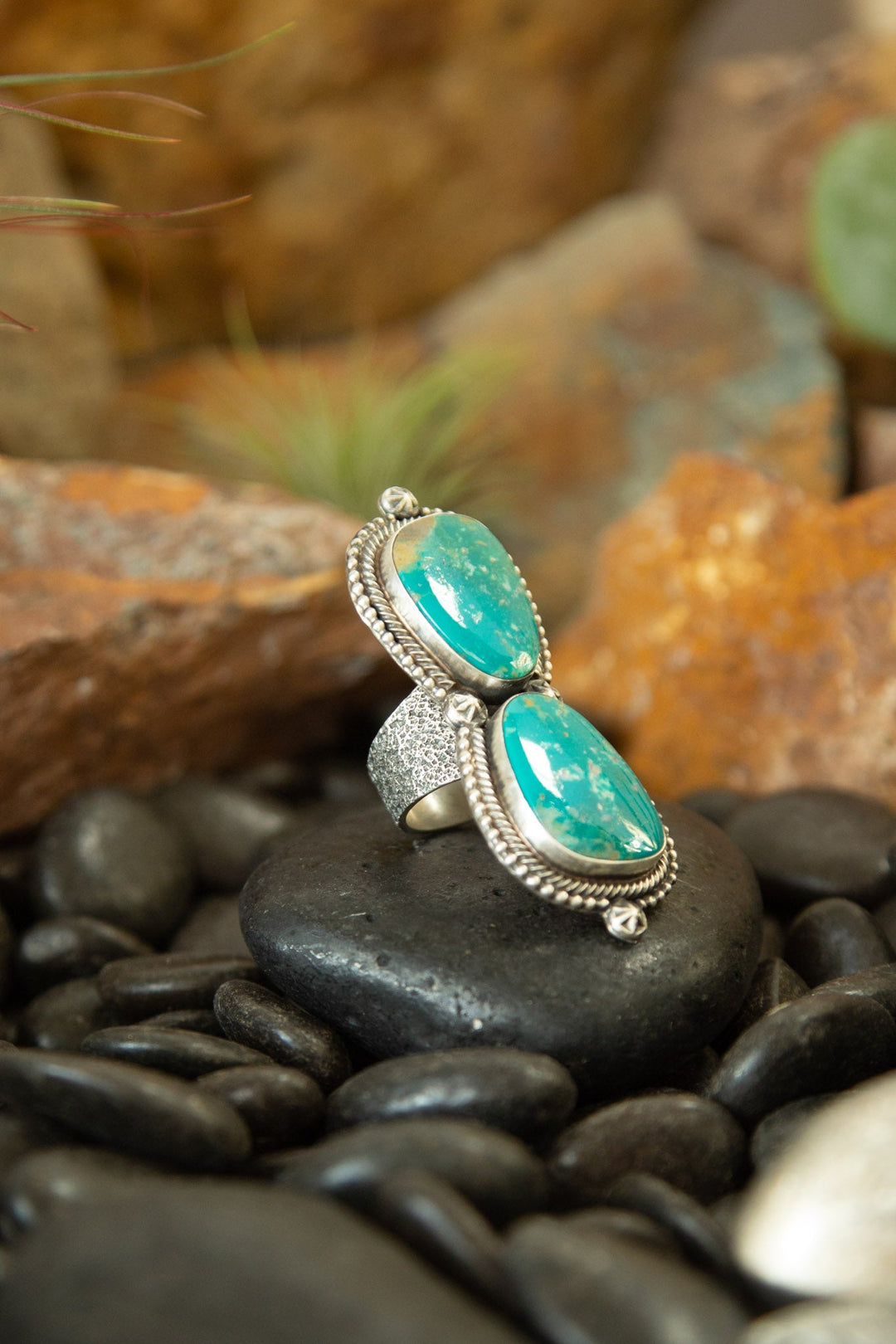 The Fenton Double Stone Ring 1, Sz 9-Rings-Calli Co., Turquoise and Silver Jewelry, Native American Handmade, Zuni Tribe, Navajo Tribe, Brock Texas