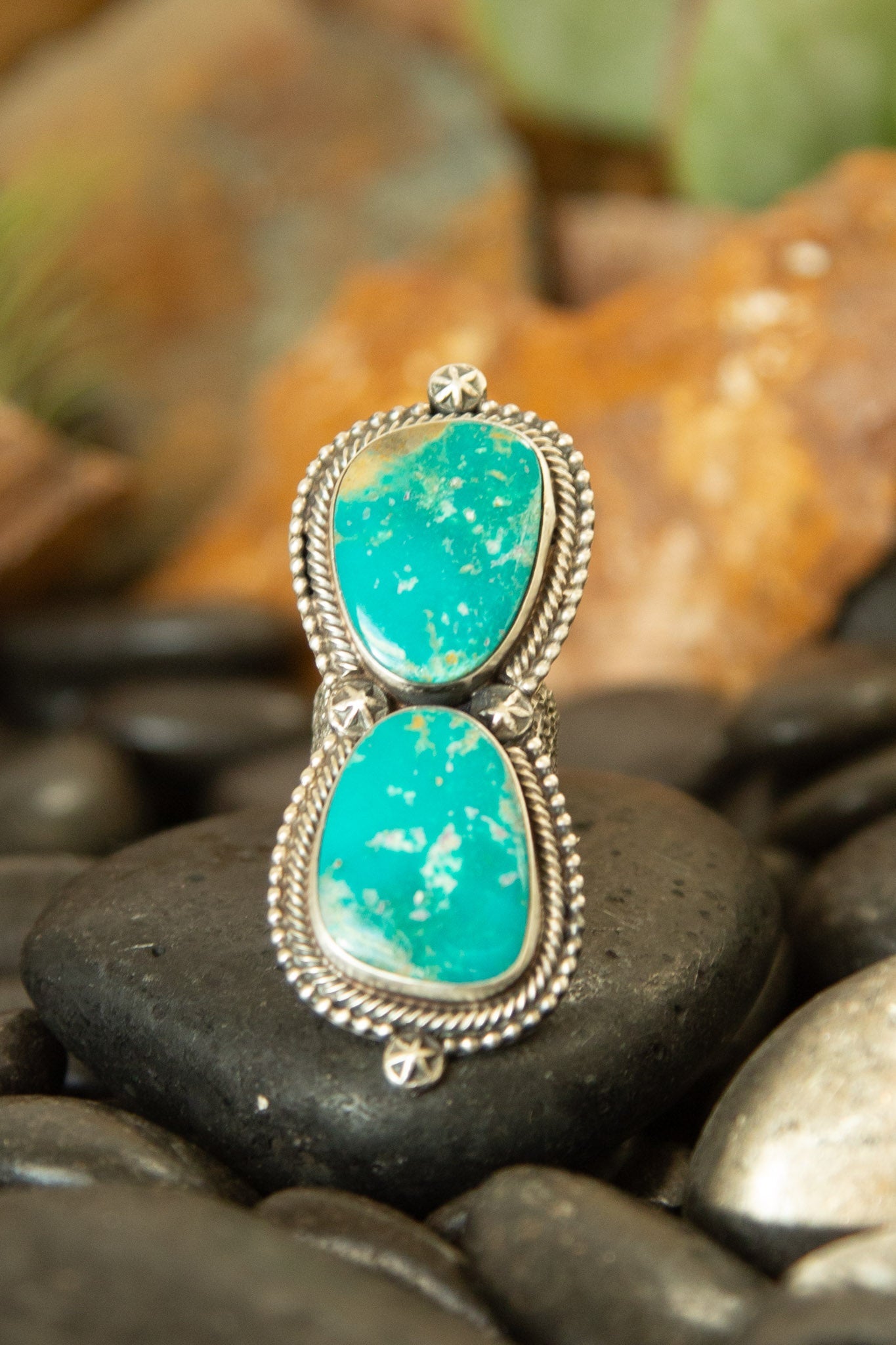 The Fenton Double Stone Ring 1, Sz 9-Rings-Calli Co., Turquoise and Silver Jewelry, Native American Handmade, Zuni Tribe, Navajo Tribe, Brock Texas