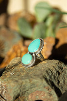 The Wallace Double Stone Turquoise Ring 62, Sz 7.5-Rings-Calli Co., Turquoise and Silver Jewelry, Native American Handmade, Zuni Tribe, Navajo Tribe, Brock Texas