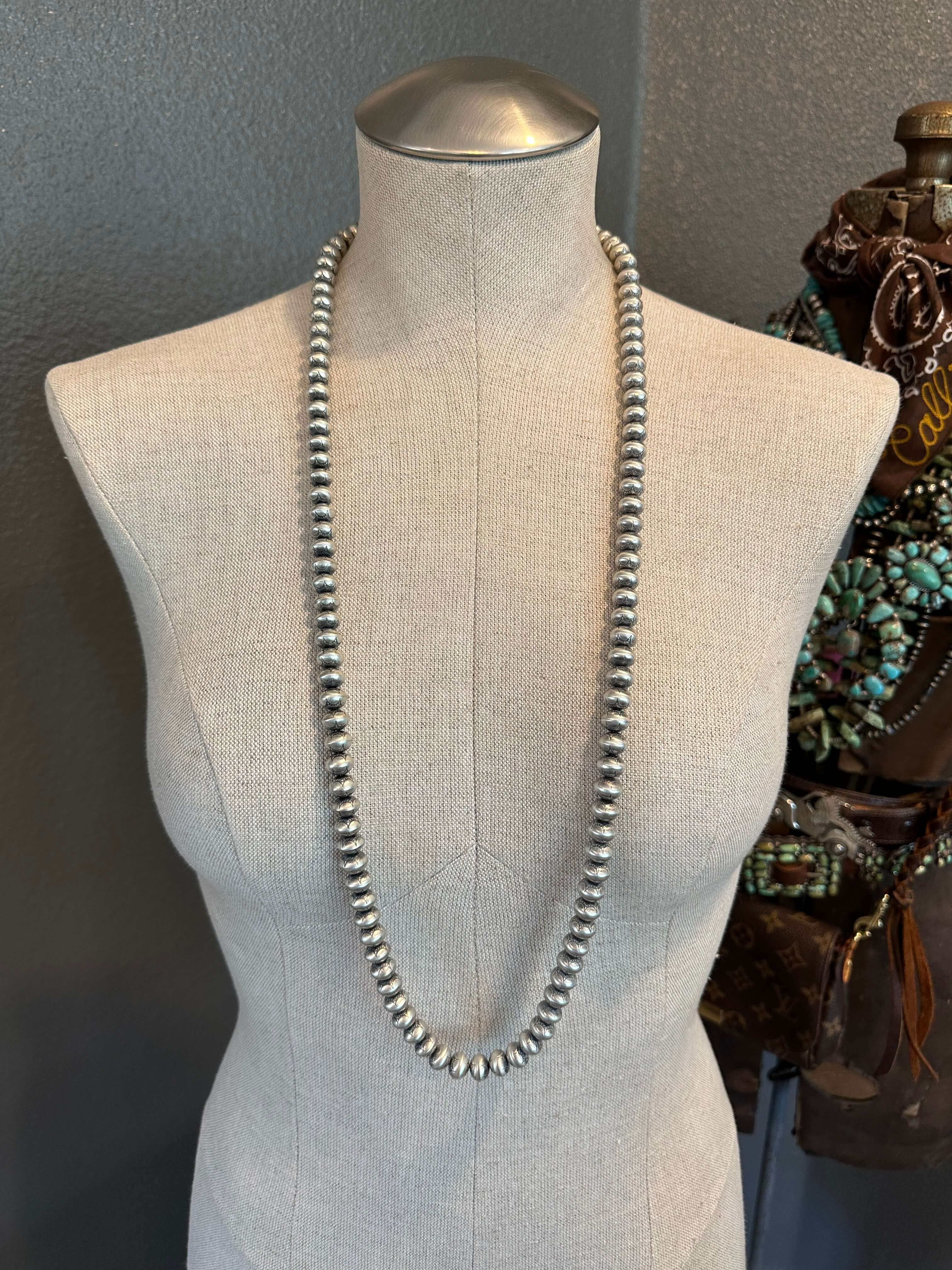 The Charlize Necklace, 36"-Necklaces-Calli Co., Turquoise and Silver Jewelry, Native American Handmade, Zuni Tribe, Navajo Tribe, Brock Texas