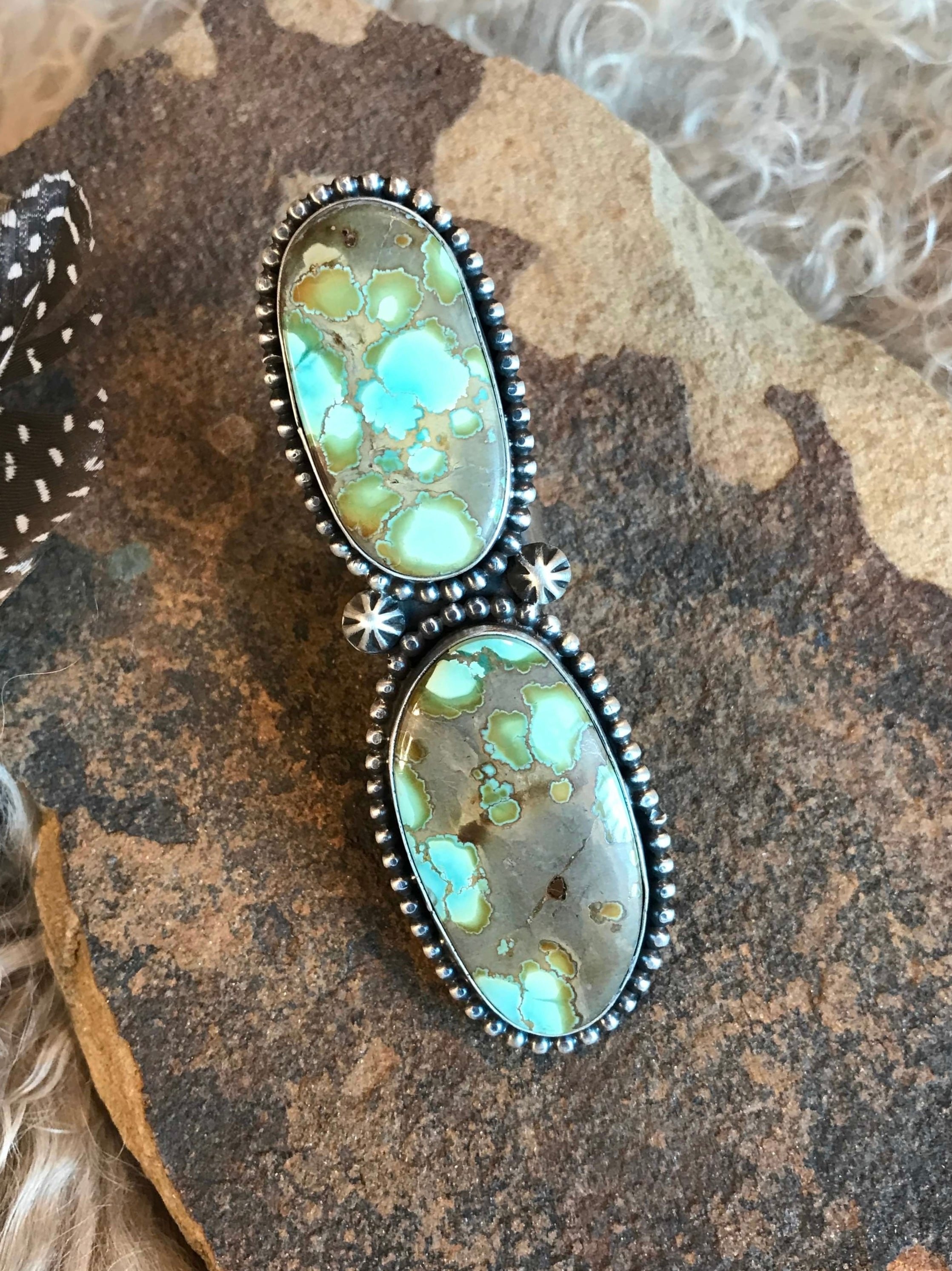 The Mattawa Adjustable Turquoise Statement Ring-Rings-Calli Co., Turquoise and Silver Jewelry, Native American Handmade, Zuni Tribe, Navajo Tribe, Brock Texas