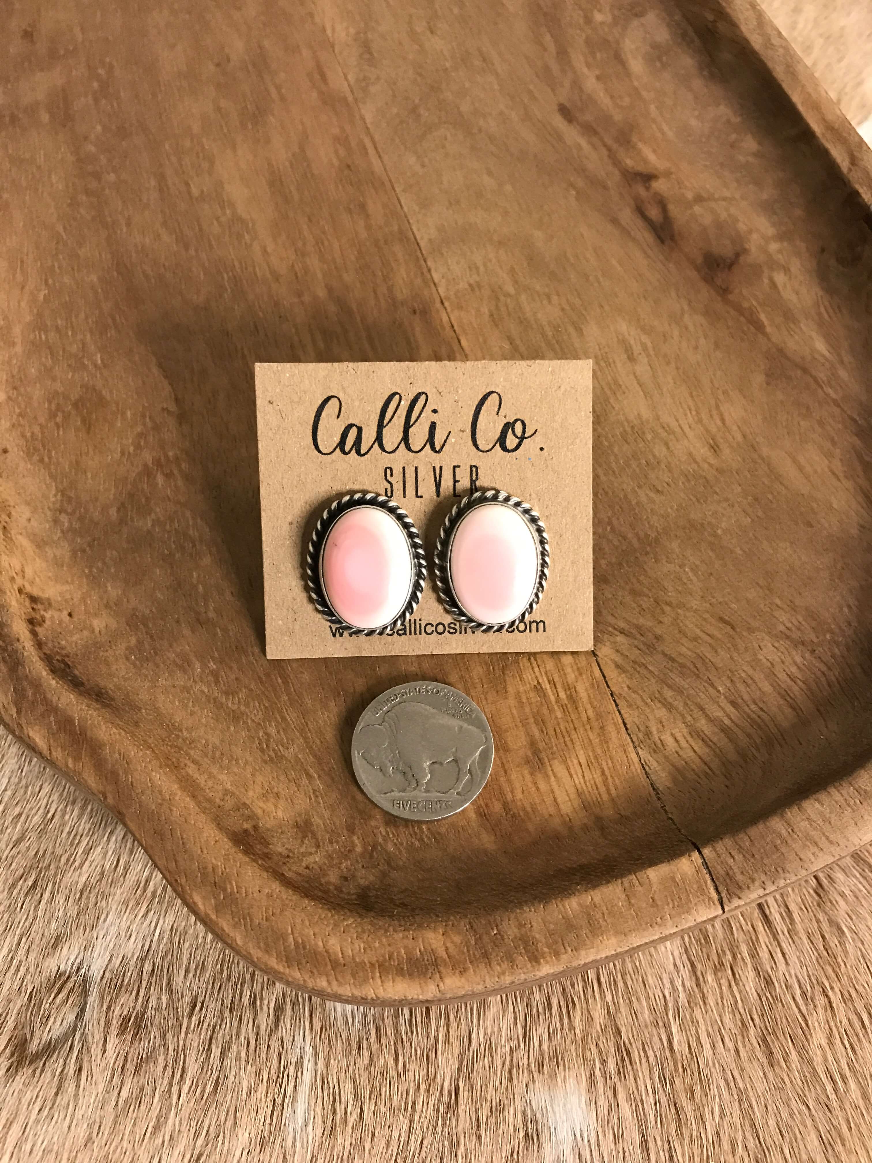 The Pink Conch Studs, 8-Earrings-Calli Co., Turquoise and Silver Jewelry, Native American Handmade, Zuni Tribe, Navajo Tribe, Brock Texas