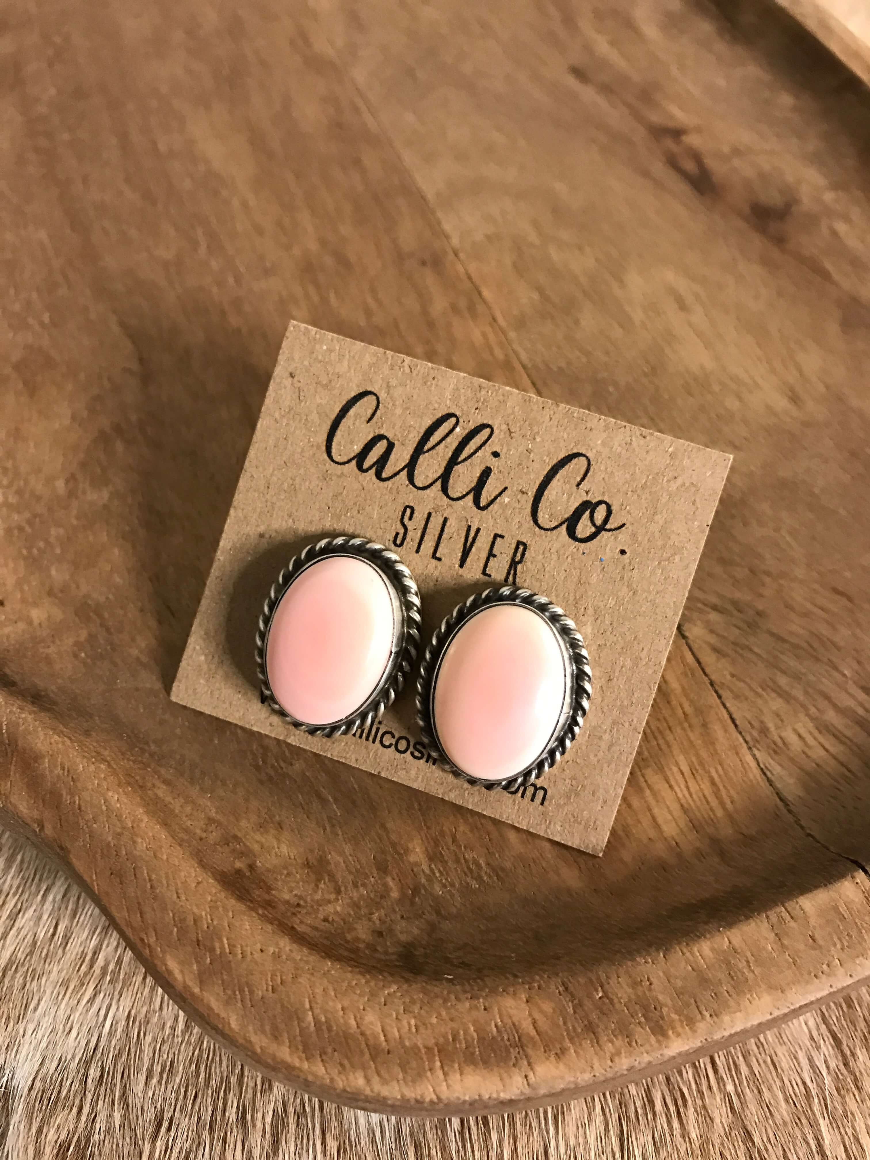 The Pink Conch Studs, 7-Earrings-Calli Co., Turquoise and Silver Jewelry, Native American Handmade, Zuni Tribe, Navajo Tribe, Brock Texas