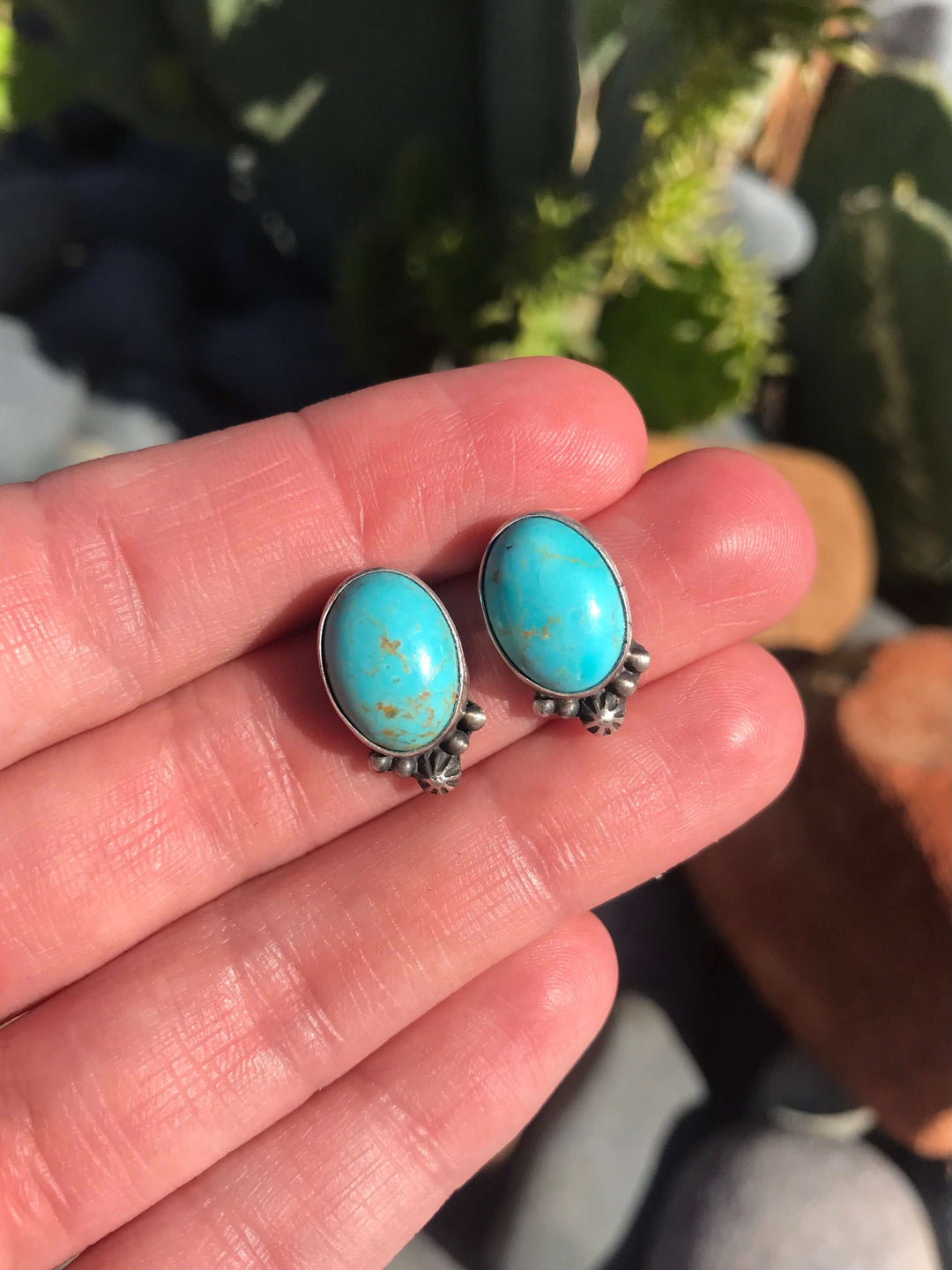 The Turquoise Studs, 56-Earrings-Calli Co., Turquoise and Silver Jewelry, Native American Handmade, Zuni Tribe, Navajo Tribe, Brock Texas