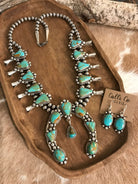 The Yellowridge Squash Blossom Necklace Set-Necklaces-Calli Co., Turquoise and Silver Jewelry, Native American Handmade, Zuni Tribe, Navajo Tribe, Brock Texas