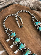 The Yellowridge Squash Blossom Necklace Set-Necklaces-Calli Co., Turquoise and Silver Jewelry, Native American Handmade, Zuni Tribe, Navajo Tribe, Brock Texas