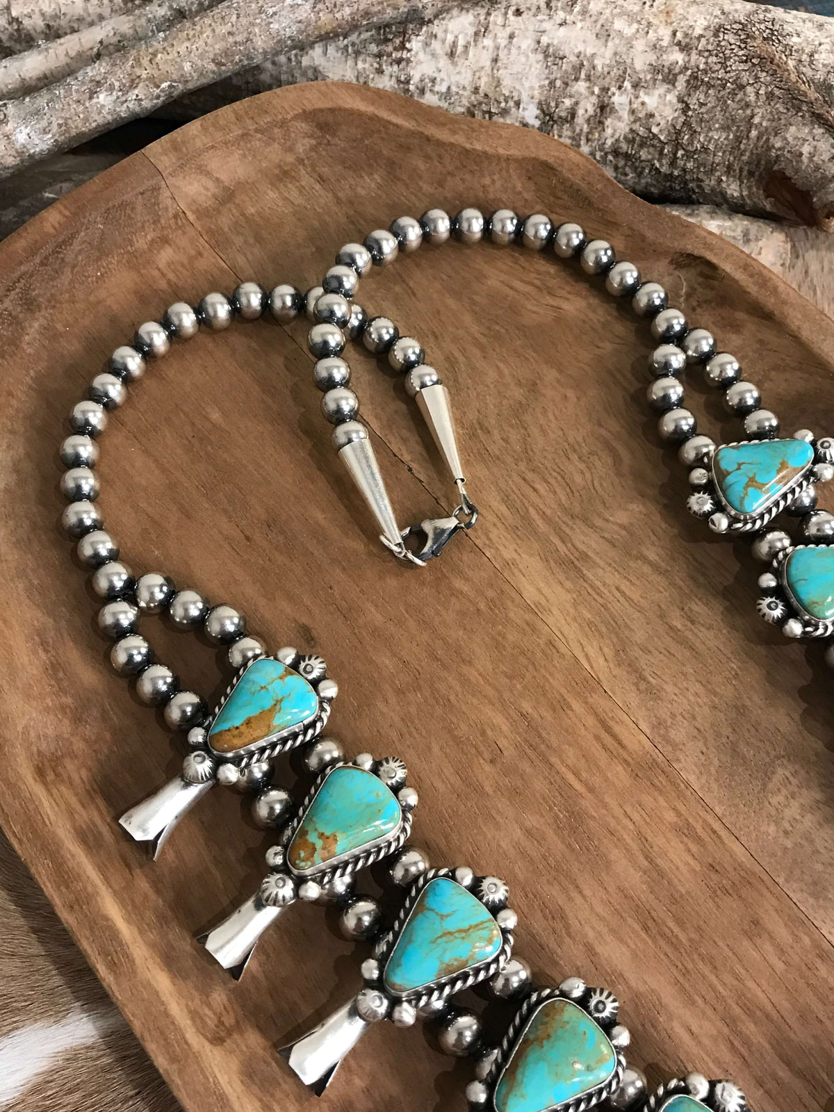 The Yellowridge Squash Blossom Necklace Set-Necklaces-Calli Co., Turquoise and Silver Jewelry, Native American Handmade, Zuni Tribe, Navajo Tribe, Brock Texas