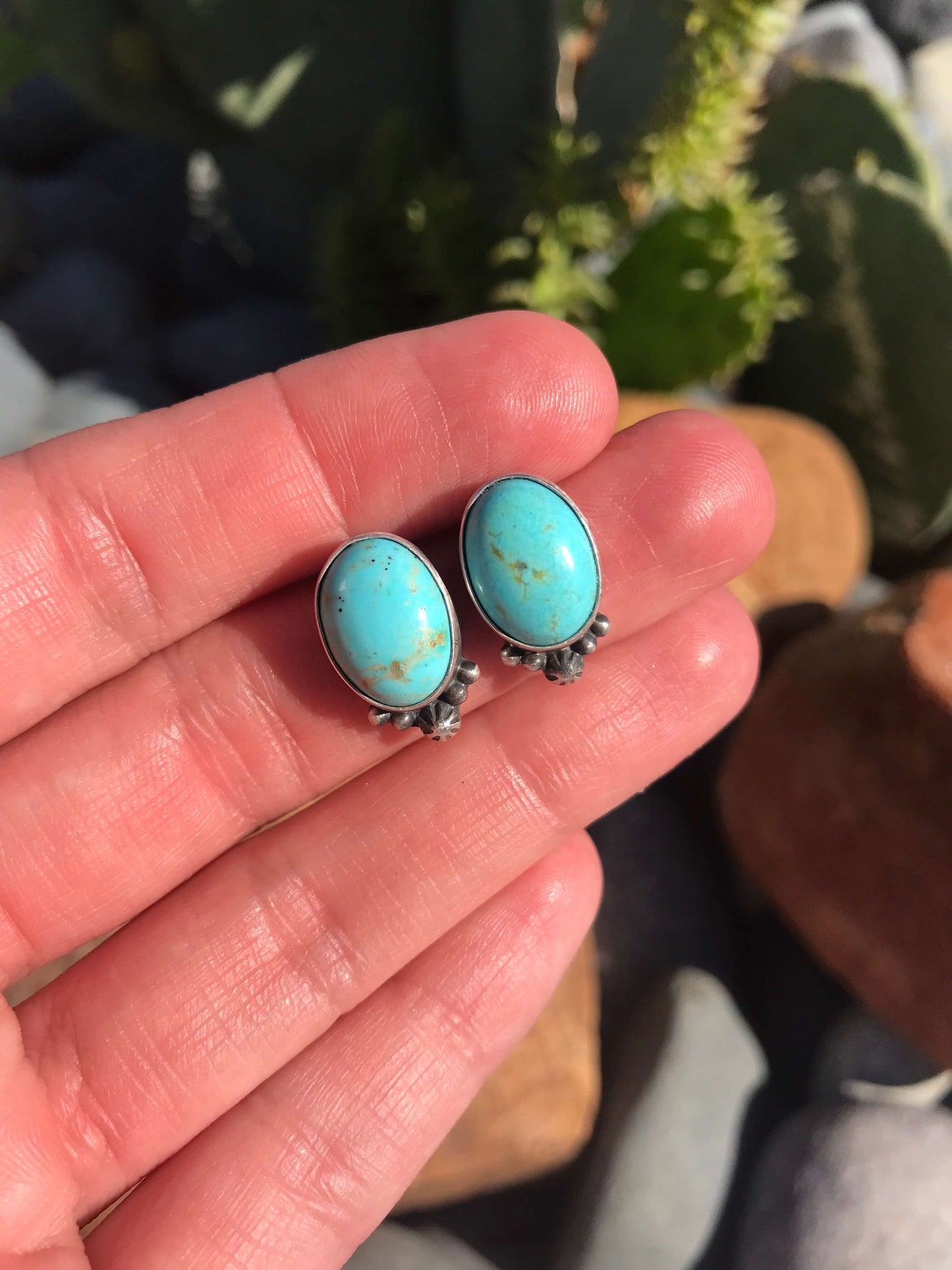 The Turquoise Studs, 54-Earrings-Calli Co., Turquoise and Silver Jewelry, Native American Handmade, Zuni Tribe, Navajo Tribe, Brock Texas