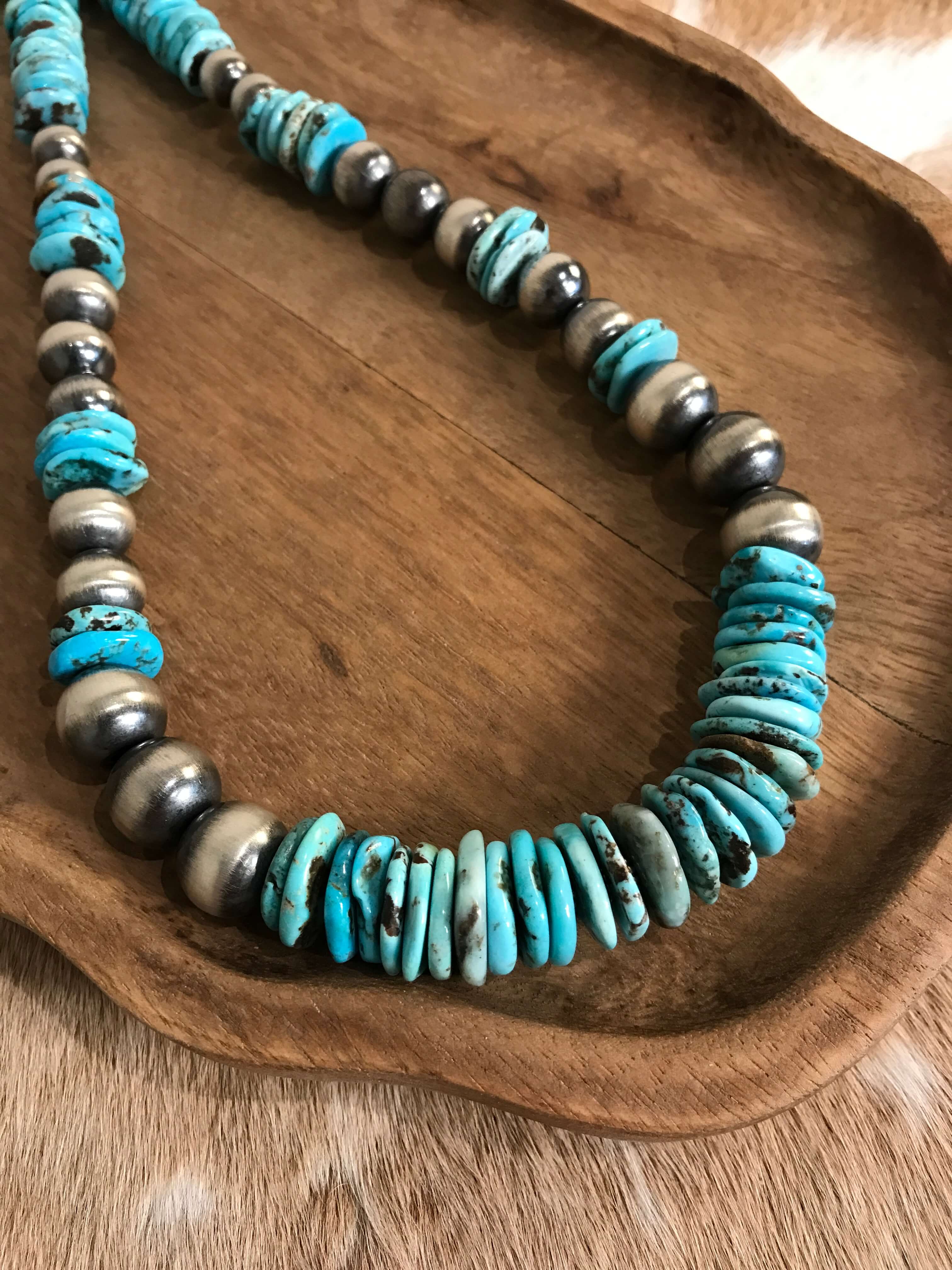 The Olancha Stacked 34" Statement Necklace, 1-Necklaces-Calli Co., Turquoise and Silver Jewelry, Native American Handmade, Zuni Tribe, Navajo Tribe, Brock Texas