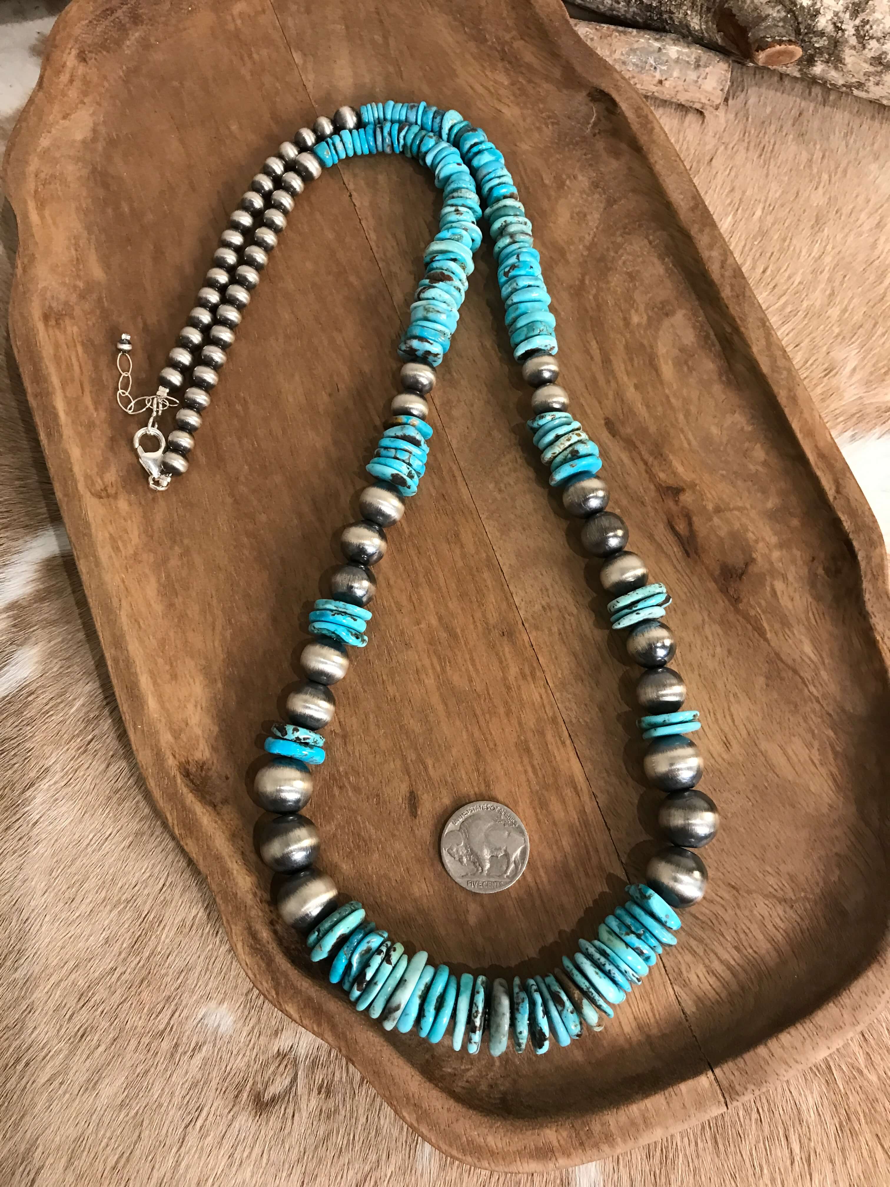 The Olancha Stacked 34" Statement Necklace, 1-Necklaces-Calli Co., Turquoise and Silver Jewelry, Native American Handmade, Zuni Tribe, Navajo Tribe, Brock Texas