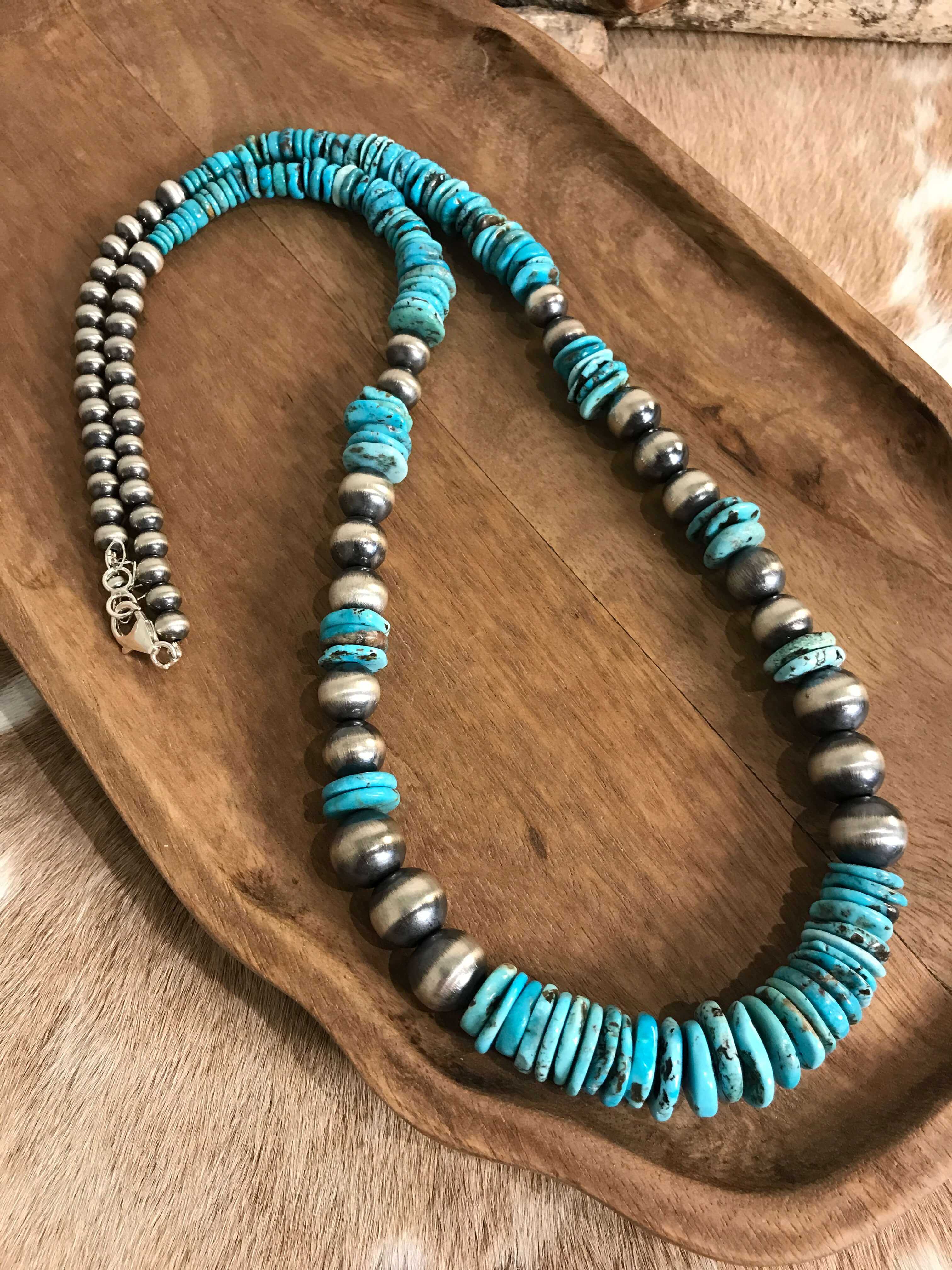 The Olancha Stacked 34" Statement Necklace, 2-Necklaces-Calli Co., Turquoise and Silver Jewelry, Native American Handmade, Zuni Tribe, Navajo Tribe, Brock Texas