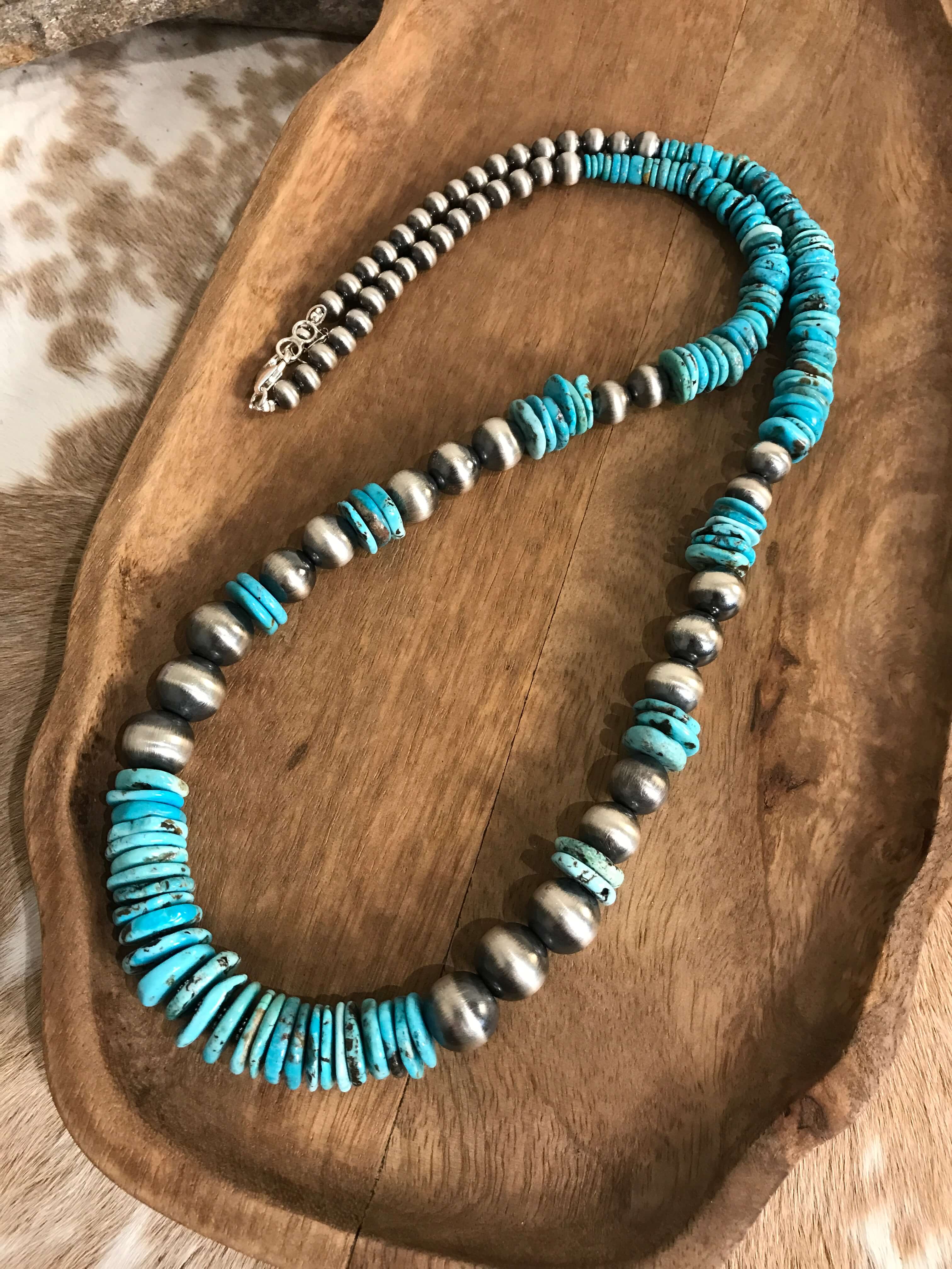 The Olancha Stacked 34" Statement Necklace, 2-Necklaces-Calli Co., Turquoise and Silver Jewelry, Native American Handmade, Zuni Tribe, Navajo Tribe, Brock Texas