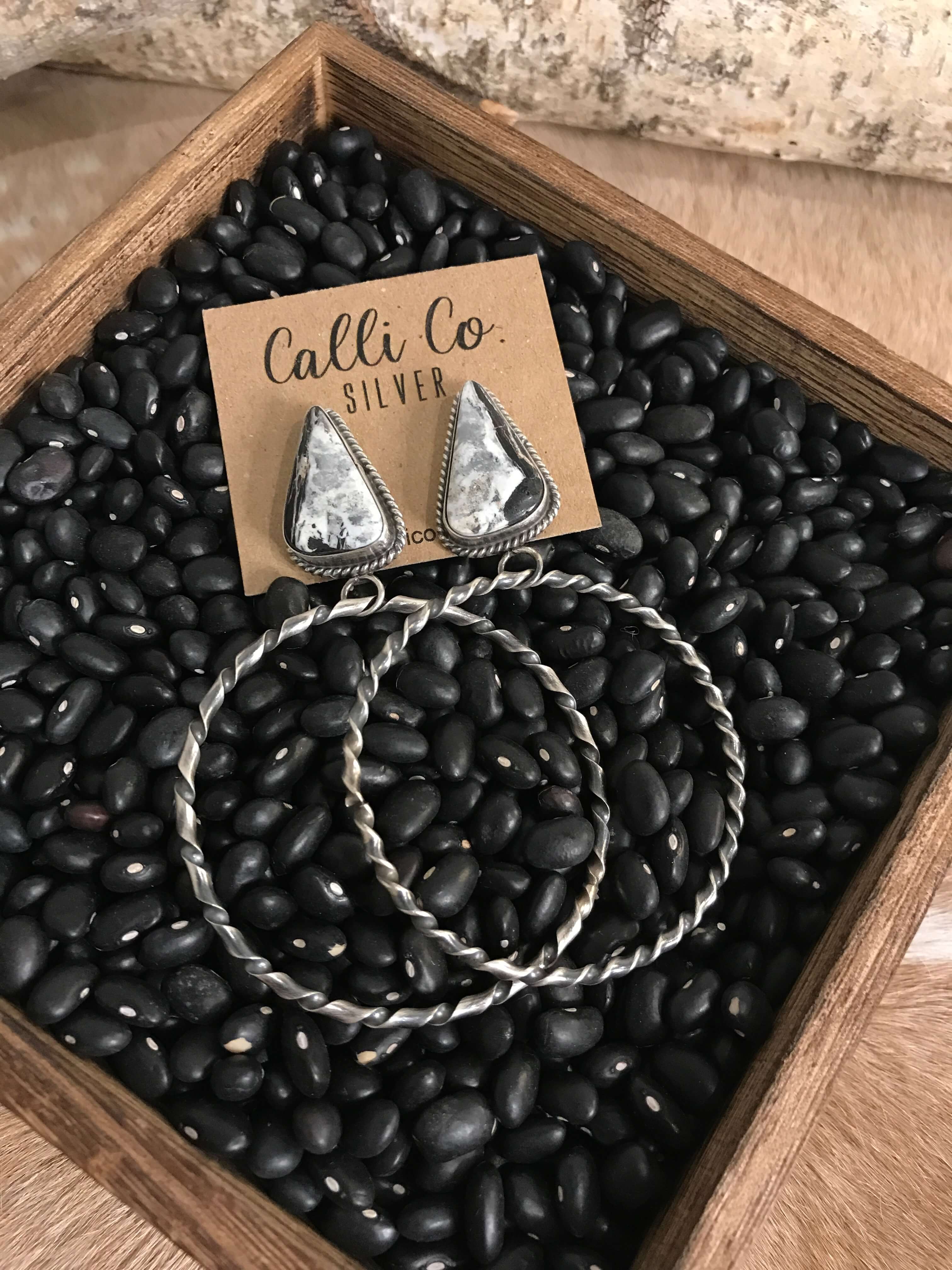 The Swain Hoop Earrings, 6-Earrings-Calli Co., Turquoise and Silver Jewelry, Native American Handmade, Zuni Tribe, Navajo Tribe, Brock Texas