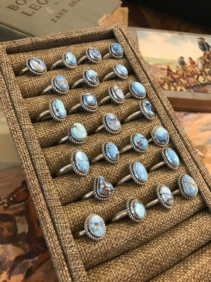 The Wynne Golden Hills Rings-Rings-Calli Co., Turquoise and Silver Jewelry, Native American Handmade, Zuni Tribe, Navajo Tribe, Brock Texas