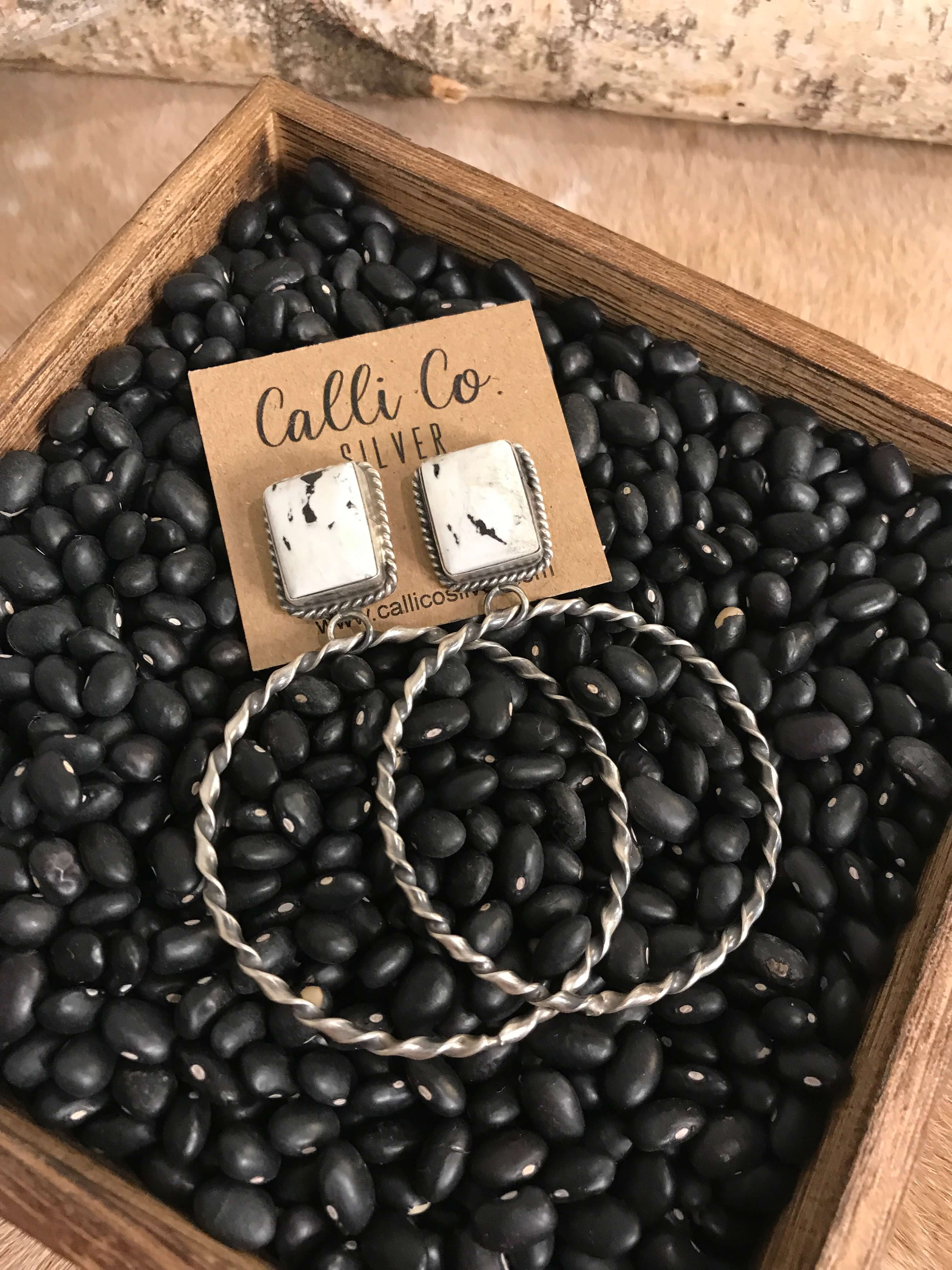 The Swain Hoop Earrings, 11-Earrings-Calli Co., Turquoise and Silver Jewelry, Native American Handmade, Zuni Tribe, Navajo Tribe, Brock Texas