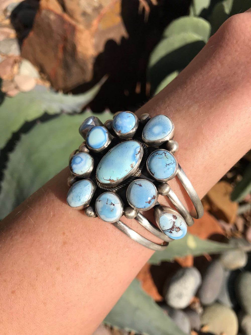The Forestall Golden Hills Cluster Cuff-Bracelets & Cuffs-Calli Co., Turquoise and Silver Jewelry, Native American Handmade, Zuni Tribe, Navajo Tribe, Brock Texas