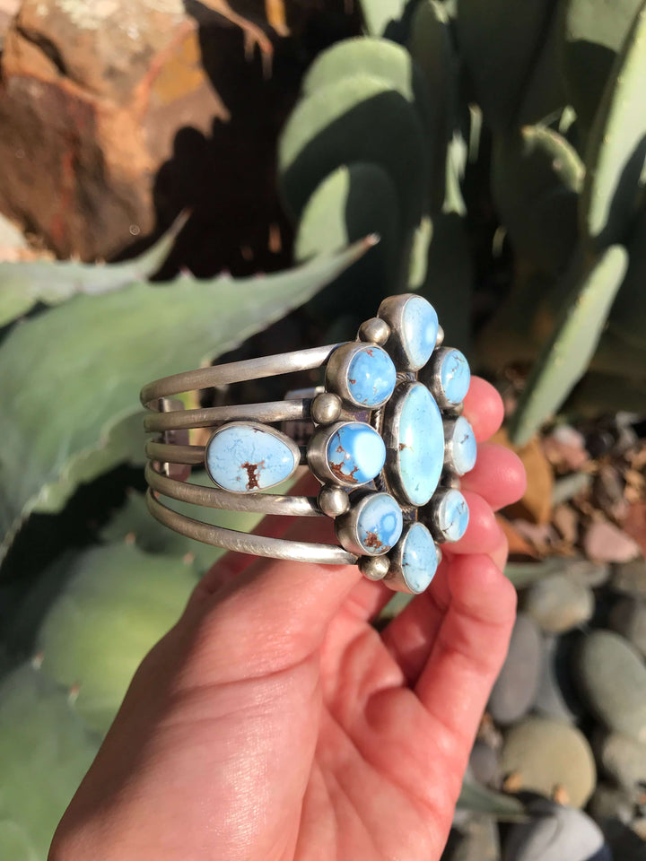 The Forestall Golden Hills Cluster Cuff-Bracelets & Cuffs-Calli Co., Turquoise and Silver Jewelry, Native American Handmade, Zuni Tribe, Navajo Tribe, Brock Texas