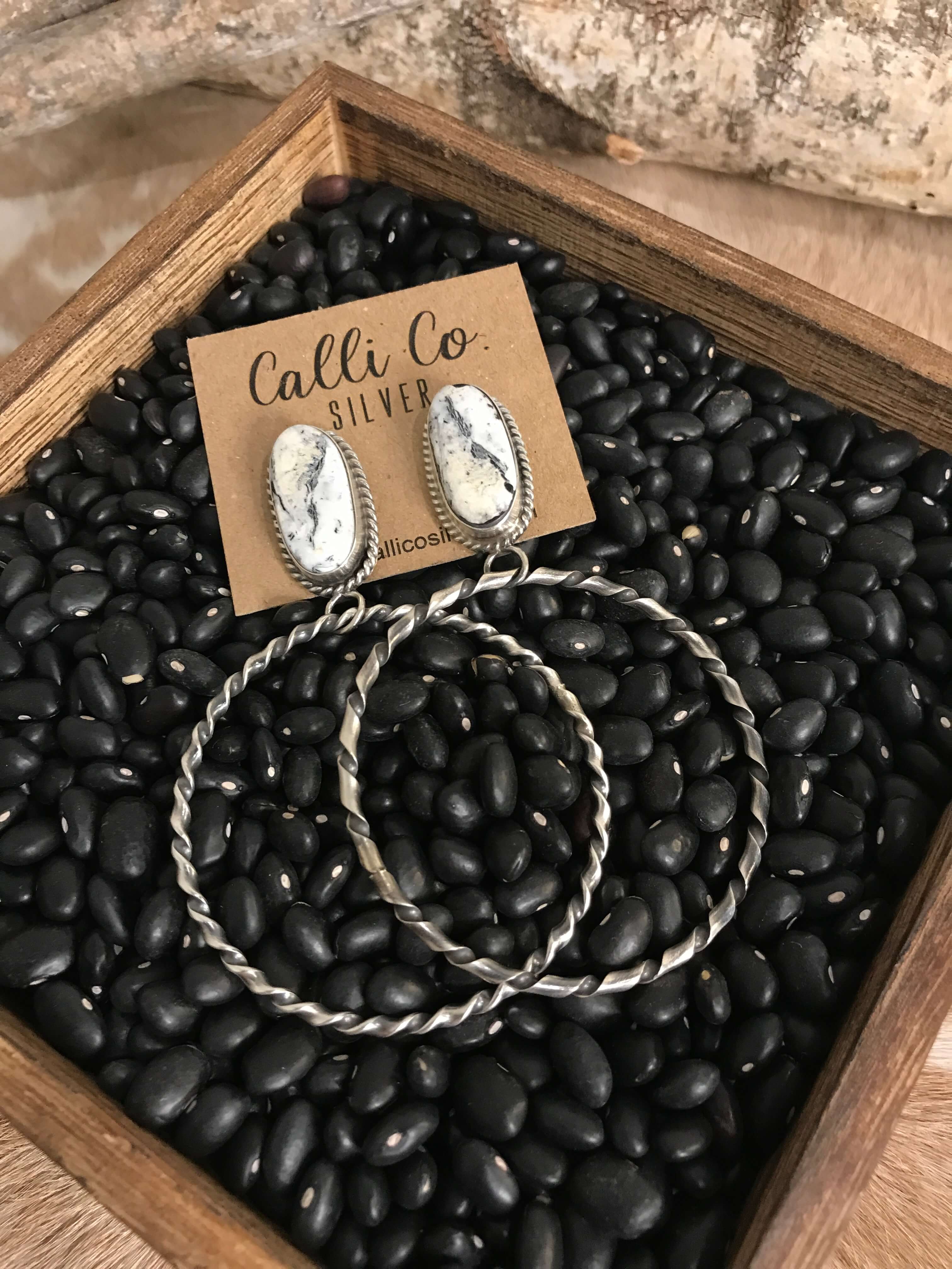 The Swain Hoop Earrings, 14-Earrings-Calli Co., Turquoise and Silver Jewelry, Native American Handmade, Zuni Tribe, Navajo Tribe, Brock Texas