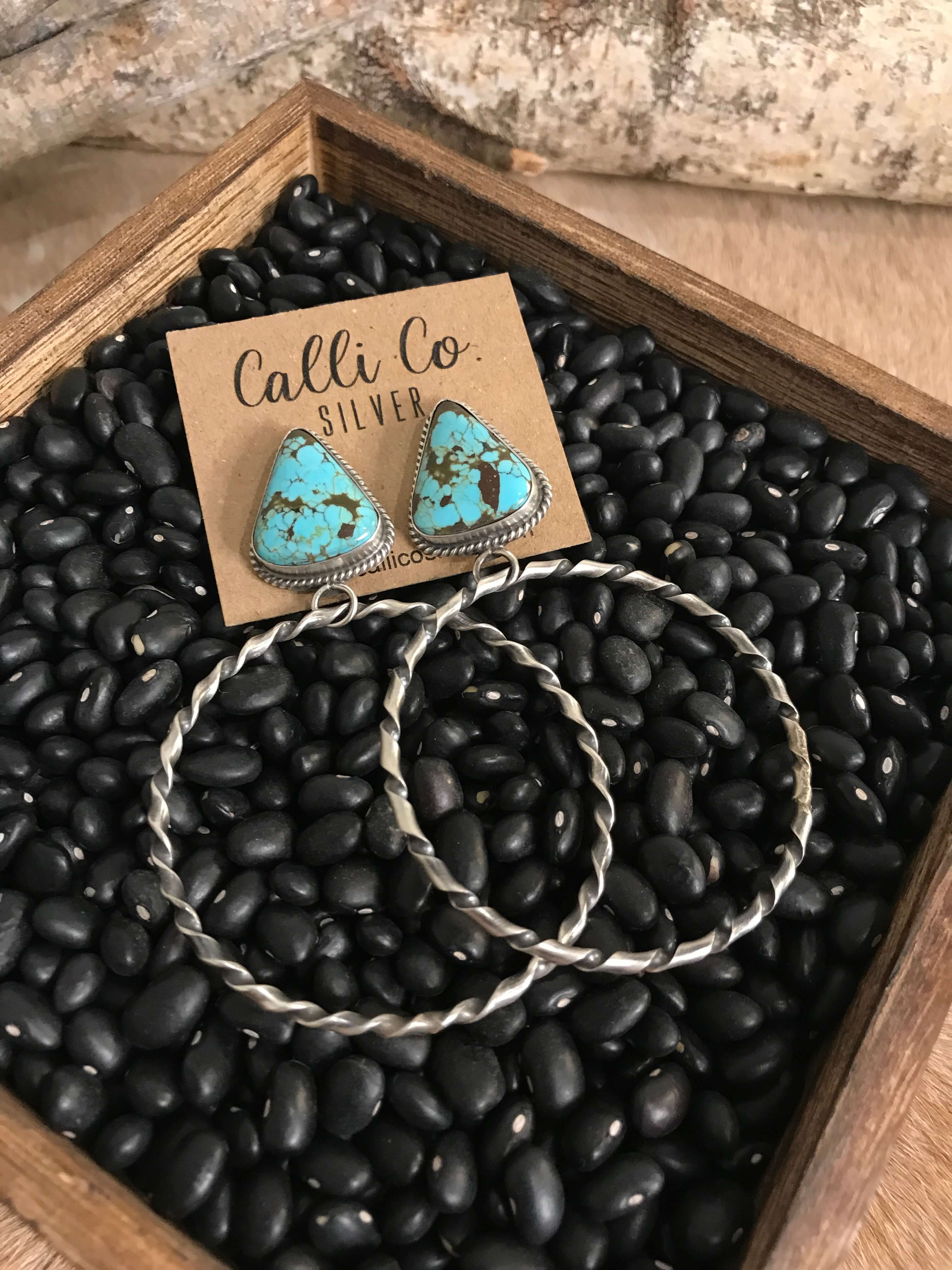 The Swain Hoop Earrings, 19-Earrings-Calli Co., Turquoise and Silver Jewelry, Native American Handmade, Zuni Tribe, Navajo Tribe, Brock Texas