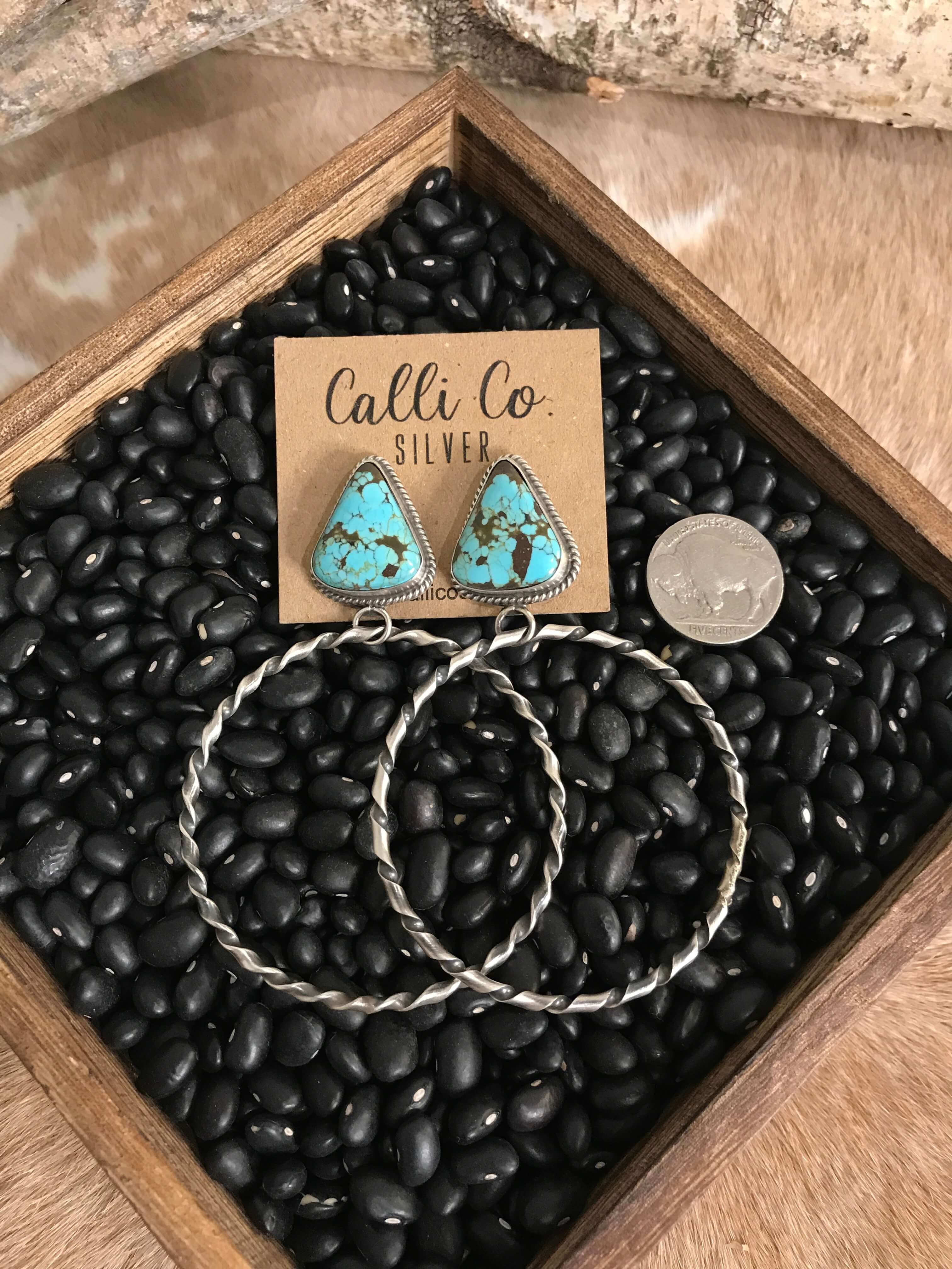 The Swain Hoop Earrings, 19-Earrings-Calli Co., Turquoise and Silver Jewelry, Native American Handmade, Zuni Tribe, Navajo Tribe, Brock Texas