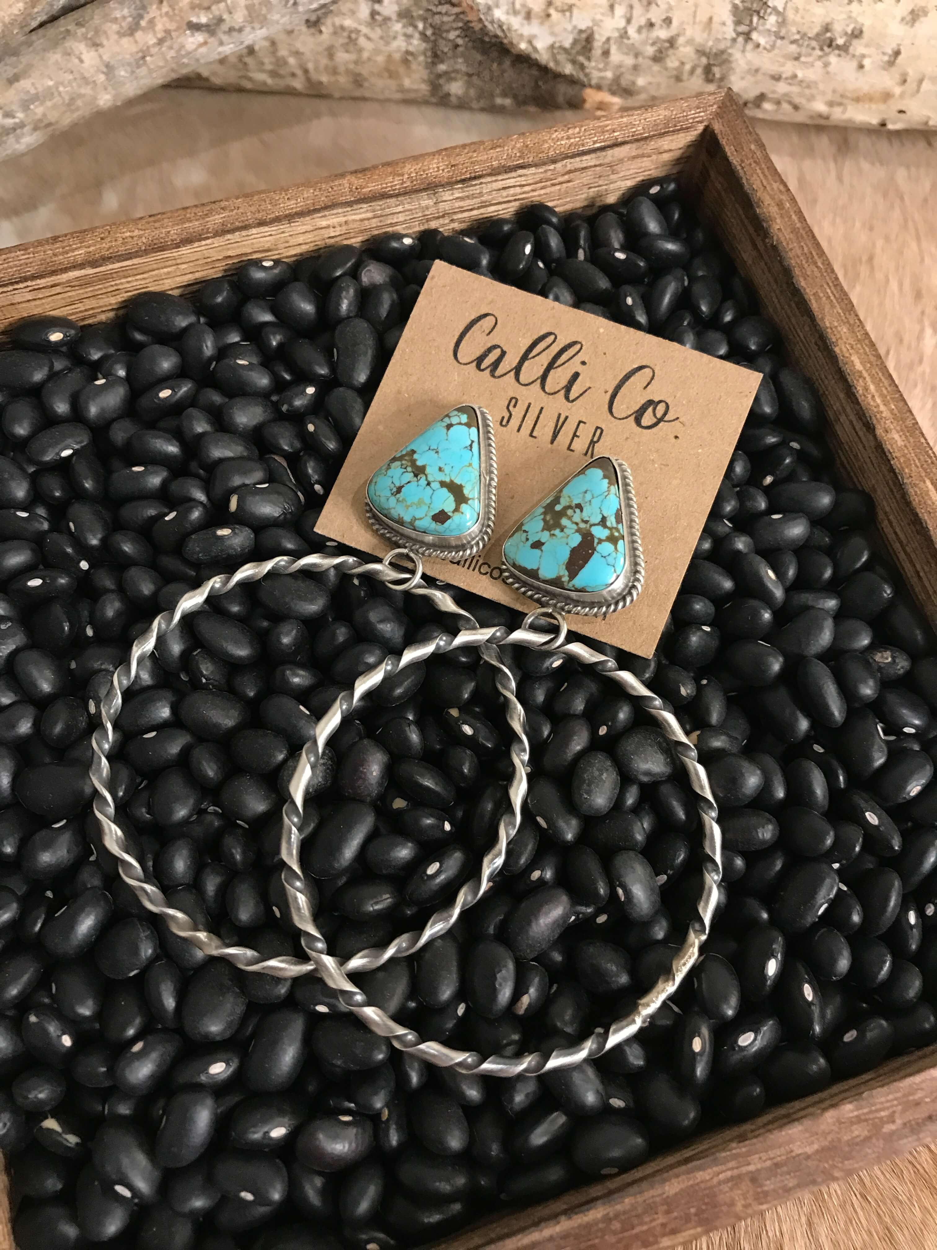 The Swain Hoop Earrings, 19-Earrings-Calli Co., Turquoise and Silver Jewelry, Native American Handmade, Zuni Tribe, Navajo Tribe, Brock Texas
