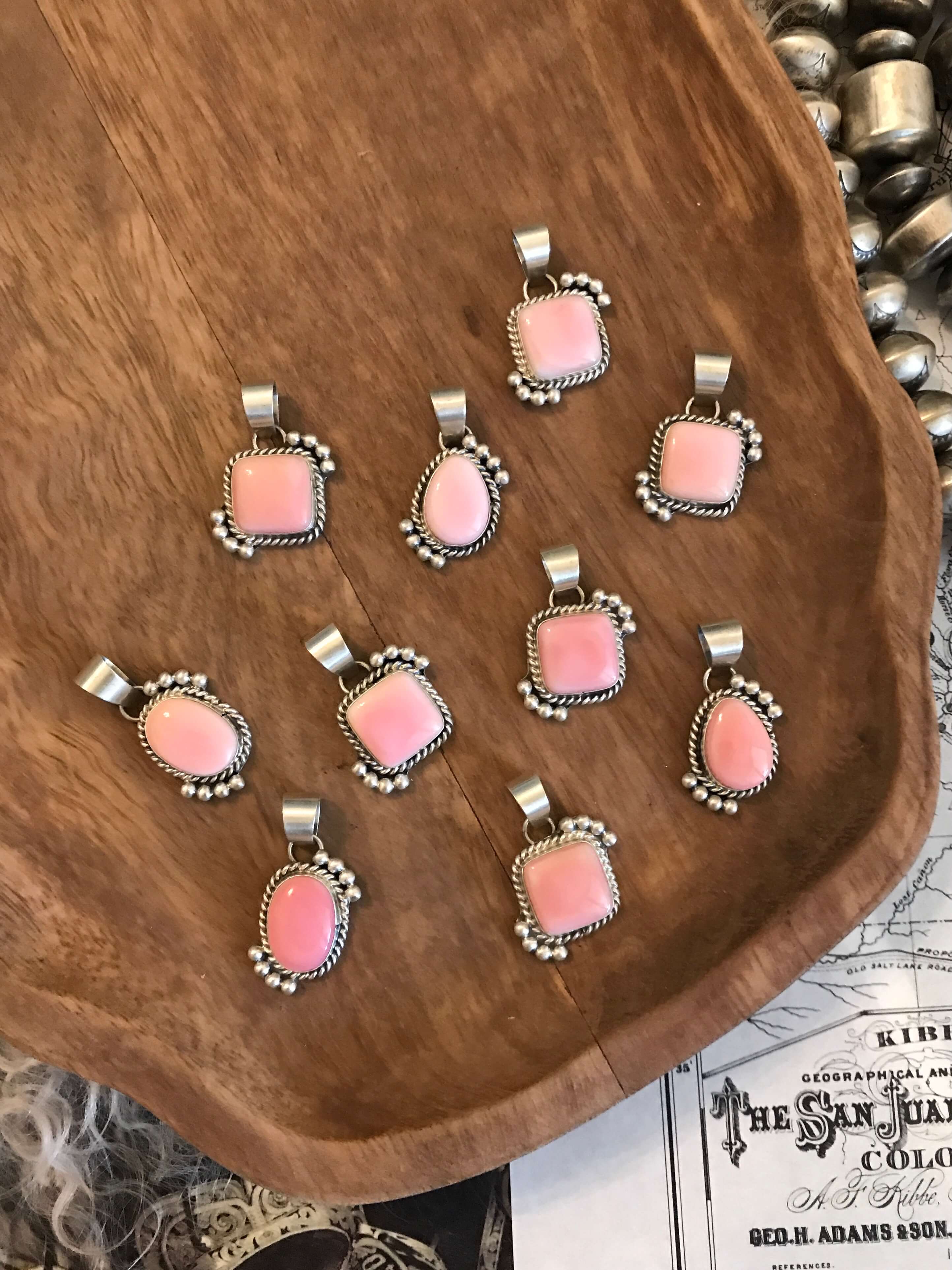 The Westleigh Pink Conch Pendants-Pendants-Calli Co., Turquoise and Silver Jewelry, Native American Handmade, Zuni Tribe, Navajo Tribe, Brock Texas