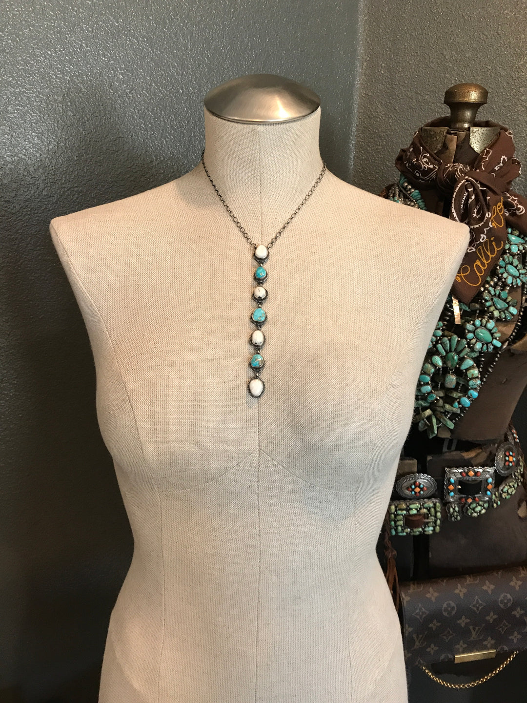 The Arroyo Lariat Necklace, 3-Necklaces-Calli Co., Turquoise and Silver Jewelry, Native American Handmade, Zuni Tribe, Navajo Tribe, Brock Texas