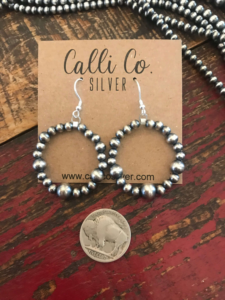 The Westport Navajo Pearl Hoop Earrings-Earrings-Calli Co., Turquoise and Silver Jewelry, Native American Handmade, Zuni Tribe, Navajo Tribe, Brock Texas