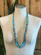 The Olancha Stacked 34" Statement Necklace, 1-Necklaces-Calli Co., Turquoise and Silver Jewelry, Native American Handmade, Zuni Tribe, Navajo Tribe, Brock Texas